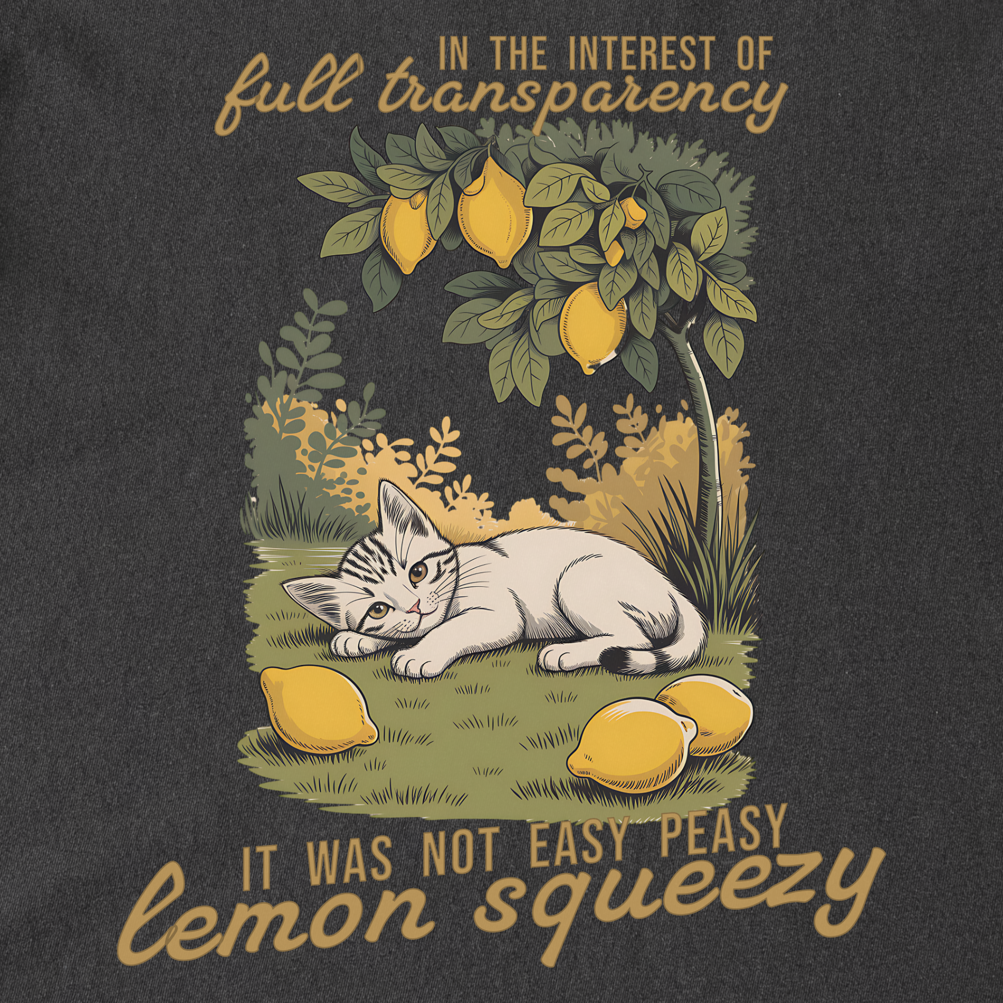 Vintage Lemon Squeezy Cat Graphic Comfort Colors T-Shirt in Pepper