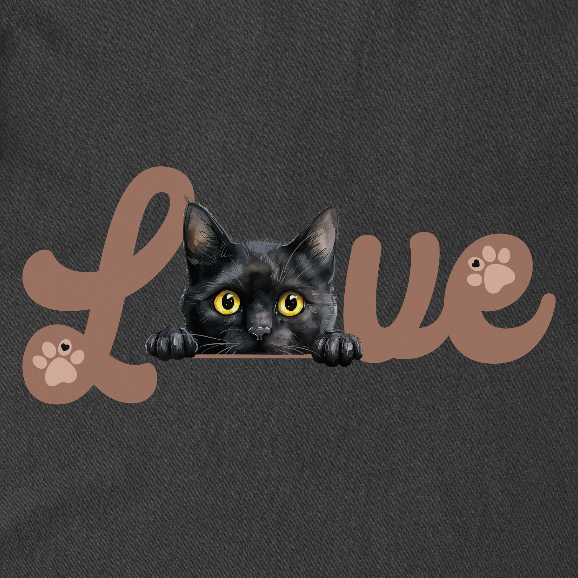 Retro Cute Black L-O-V-E Cat Minimalist in Pepper