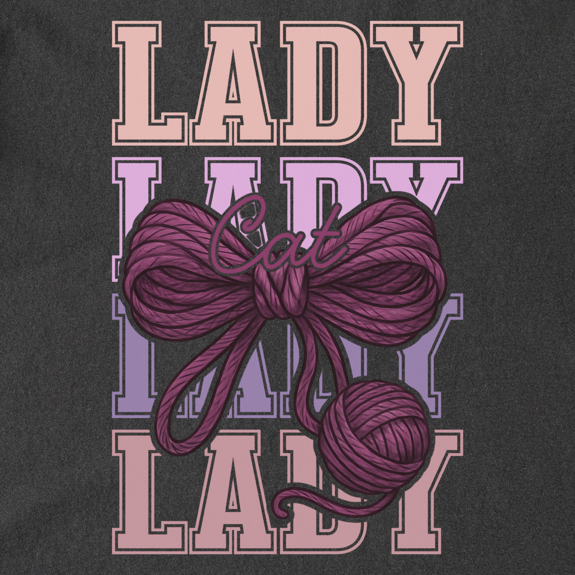 Retro Cat LADY Yarn Bow Cat Bow Comfort Colors T-Shirt in Pepper