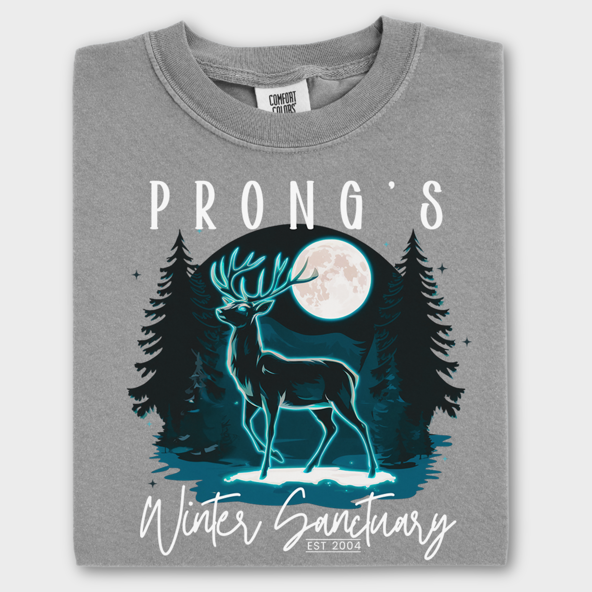 Retro Custom Prong Patronus Winter Sanctuary Pet Graphic T-Shirt in Gray-Fetch N Found