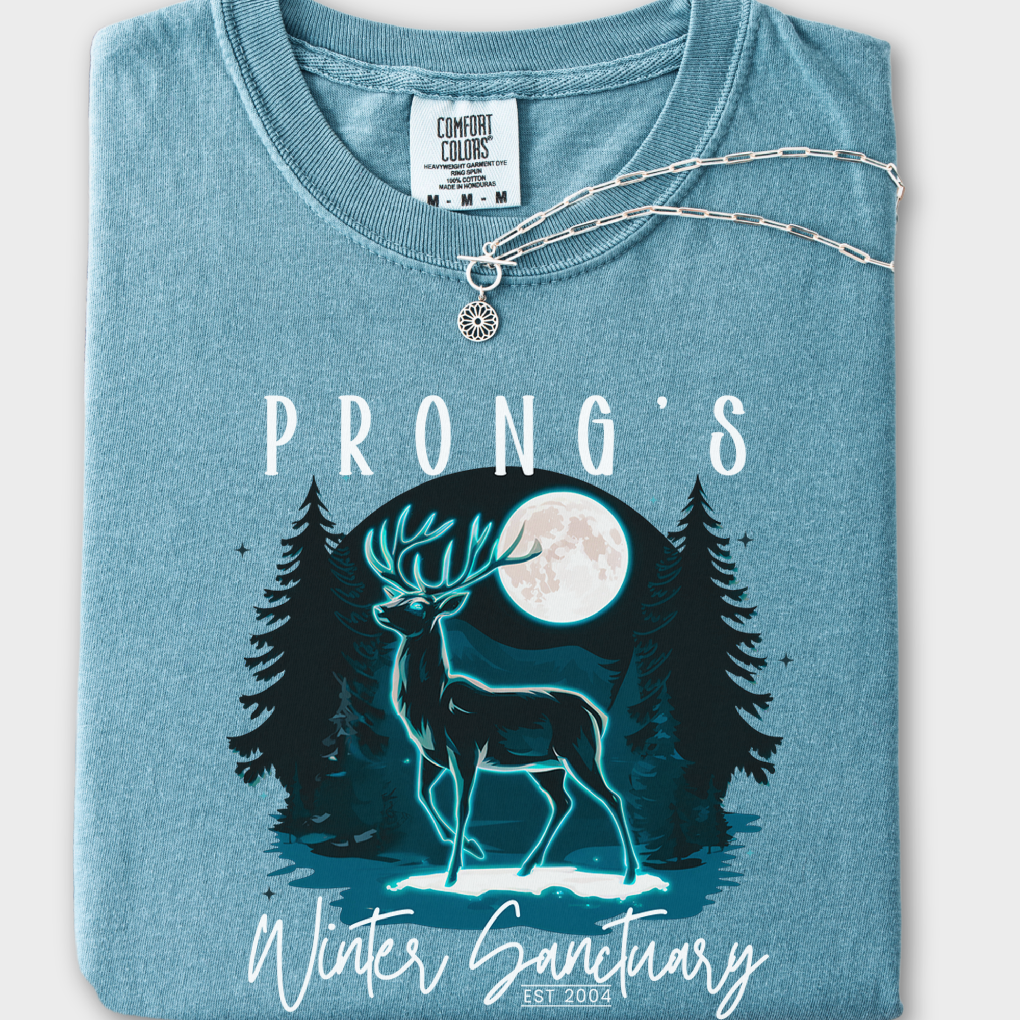 Retro Custom Prong Patronus Winter Sanctuary Pet Graphic T-Shirt in Ice Blue-Fetch N Found