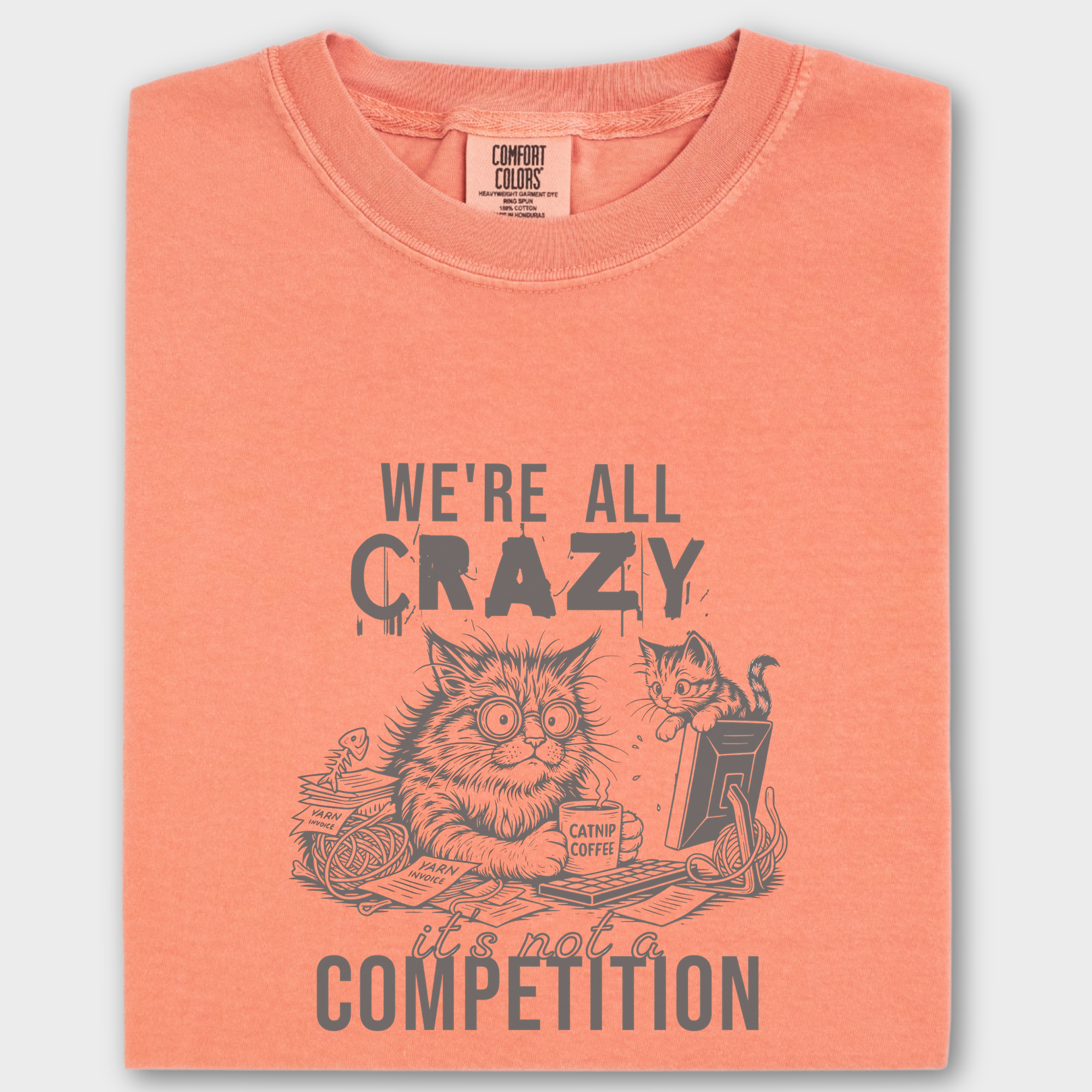 Line Art Were All Crazy Its Not a Competition Cat Graphic Comfort Colors T-Shirt in Terracotta-T-Shirt-Terracotta-Fetch N Found