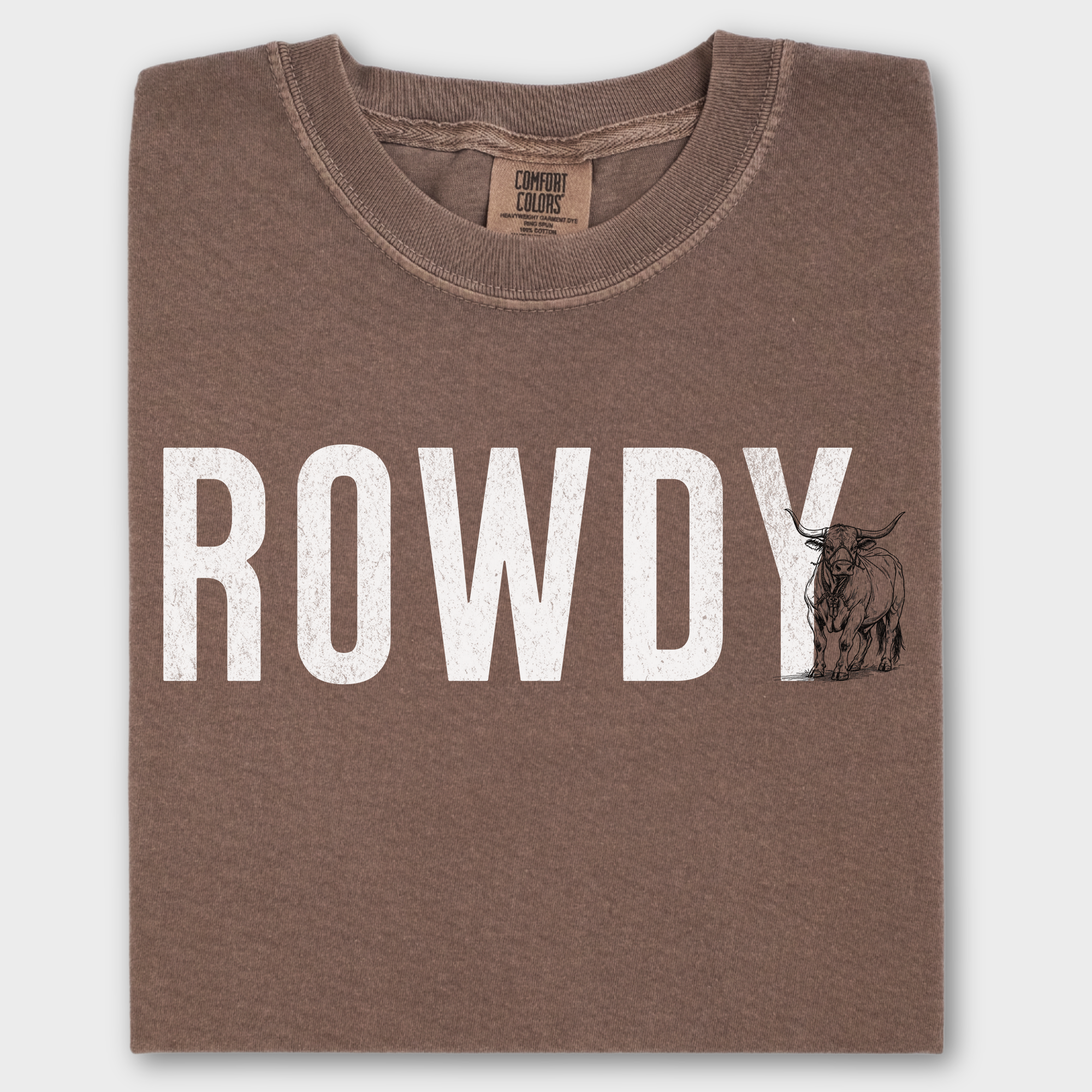 Western Rowdy Animal Text Comfort Colors T-Shirt in Espresso-Fetch N Found
