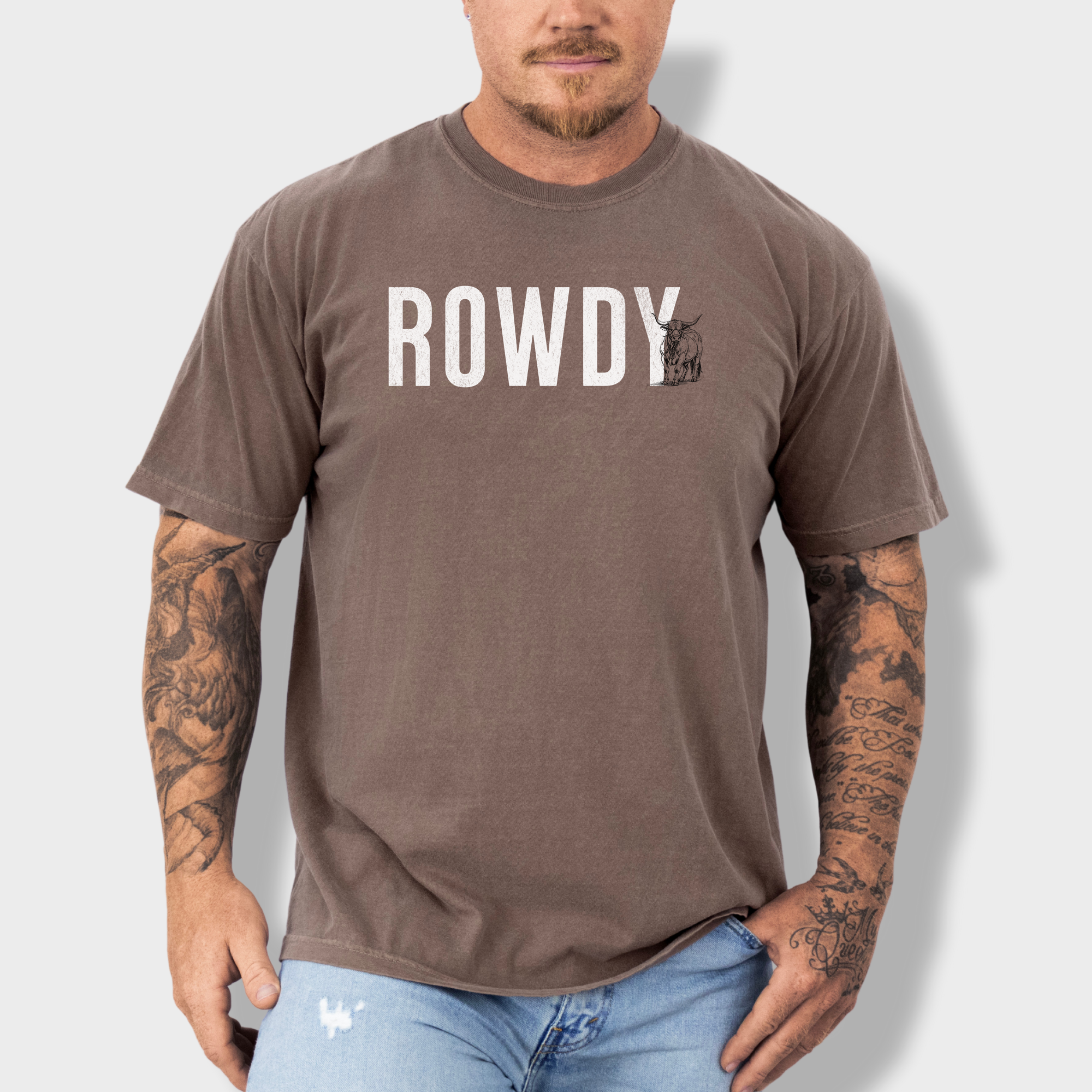 Western Rowdy Animal Text Comfort Colors T-Shirt in Espresso-Fetch N Found