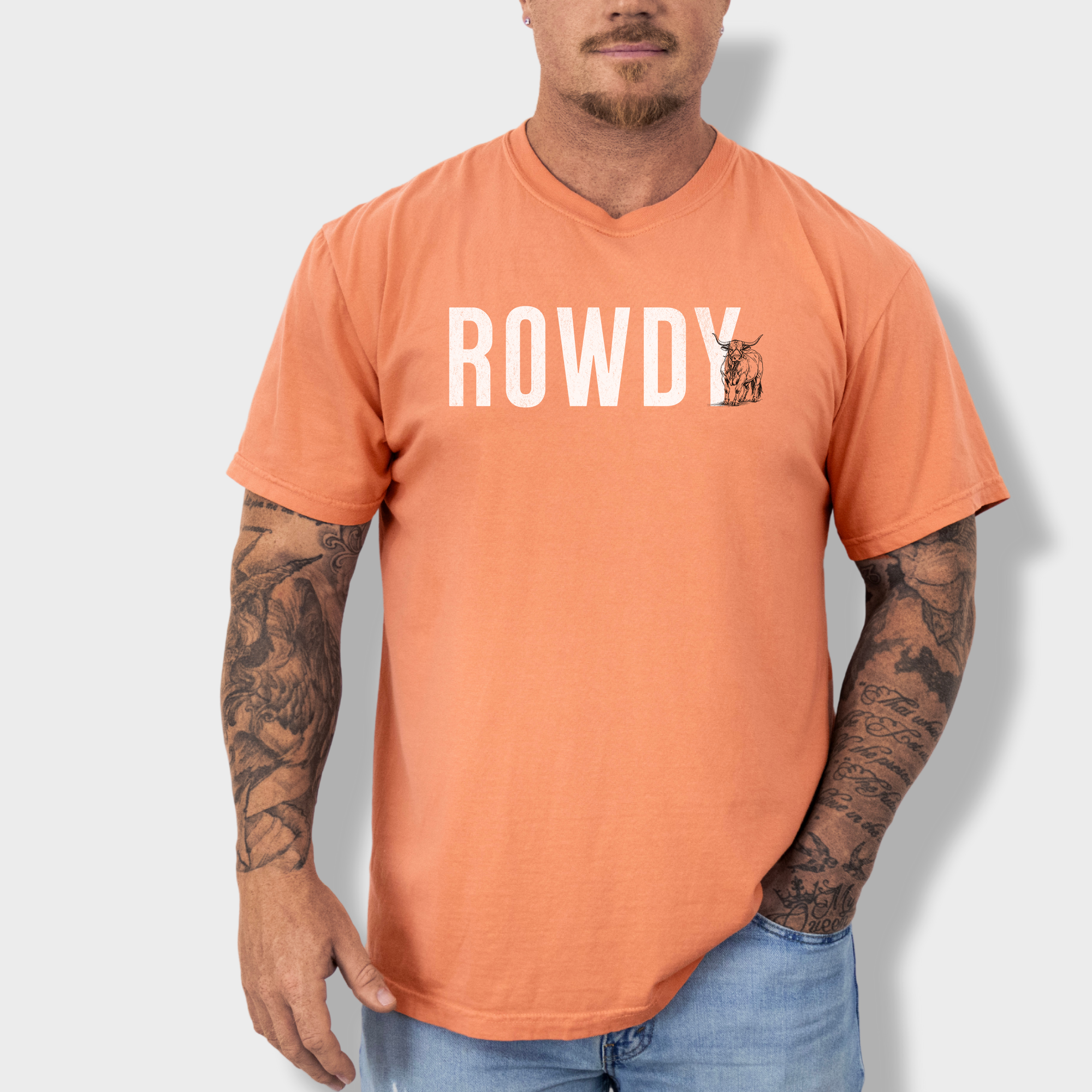 Western Rowdy Animal Text Comfort Colors T-Shirt in Terracotta-Fetch N Found