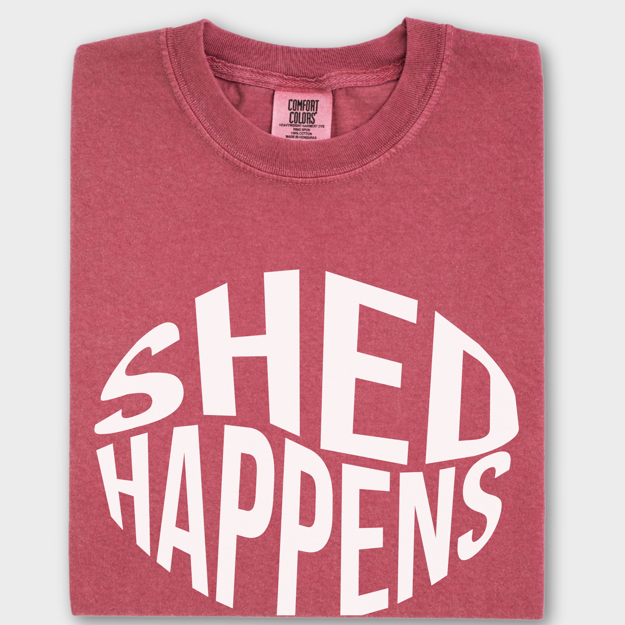 Retro SHED Happens Funny Pet Minimalist T-Shirt in Crimson