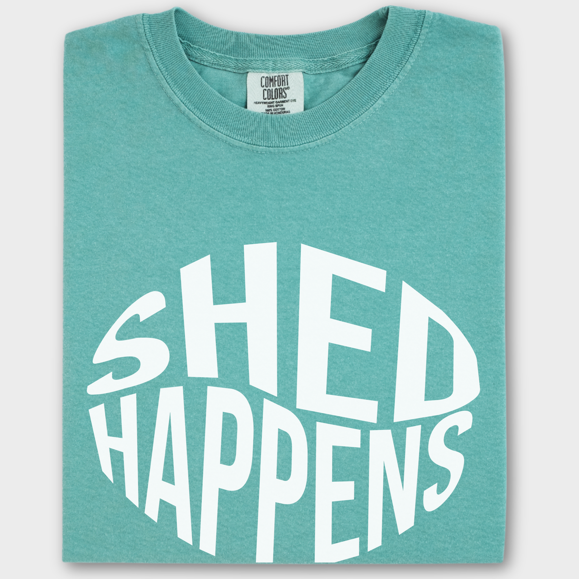 Retro SHED Happens Sarcastic Pet Minimalist T-Shirt in Seafoam