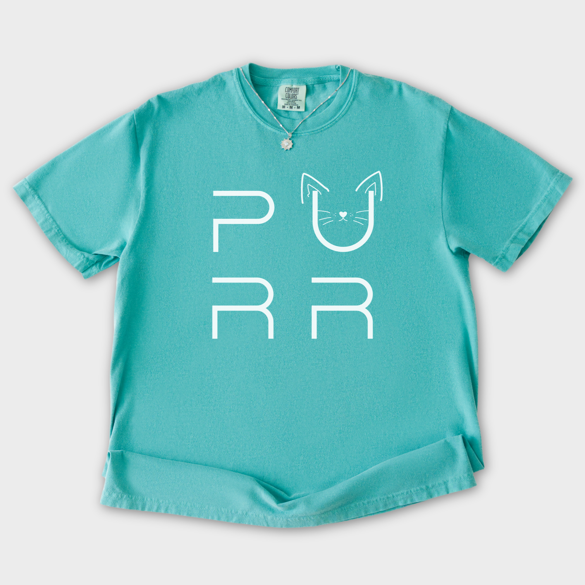 Minimalist Cat PURR T-Shirt in Seafoam