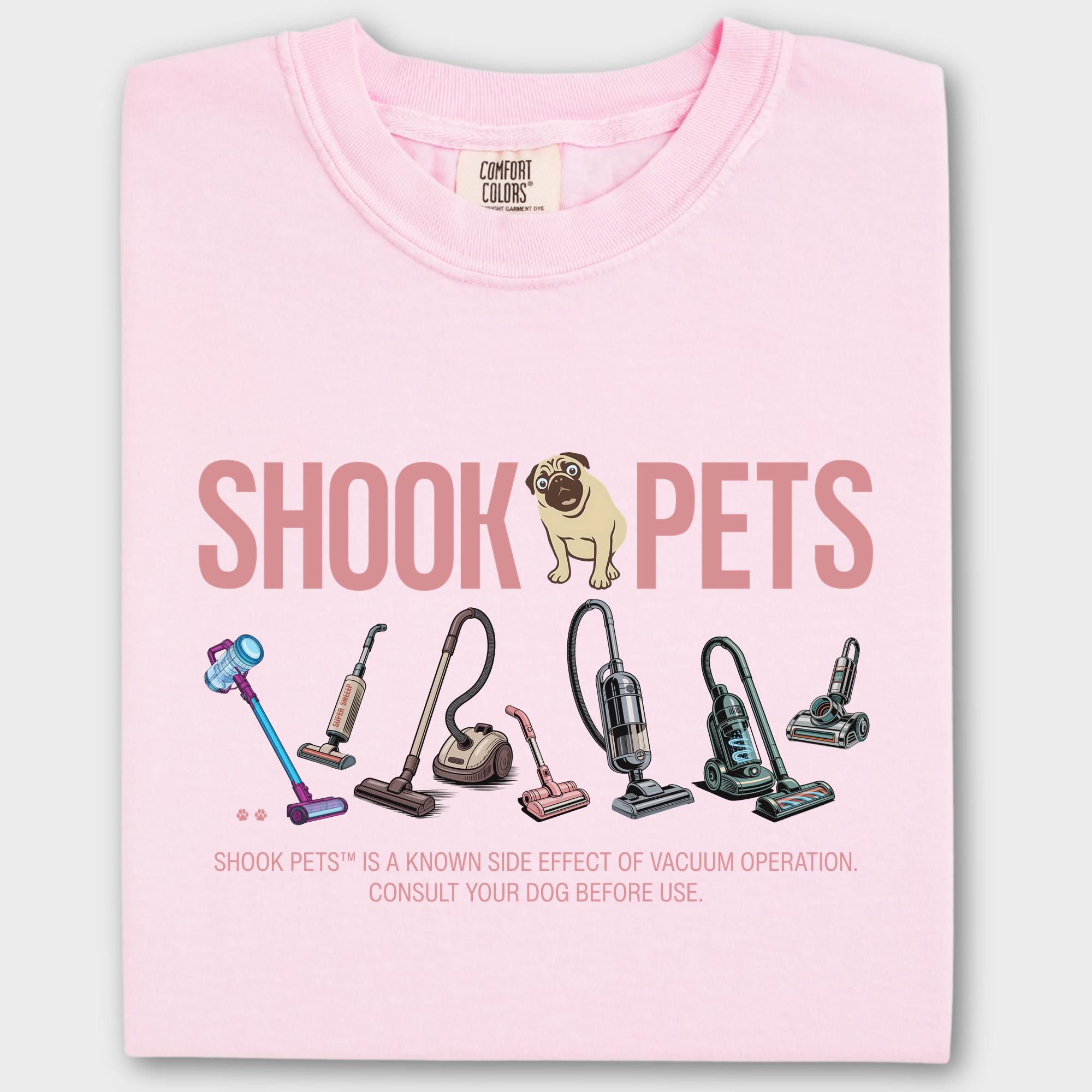 Retro Shook Pets Vacuum Wars Dog Graphic Comfort Colors T-Shirt in Blossom-T-Shirt-Blossom-Fetch N Found
