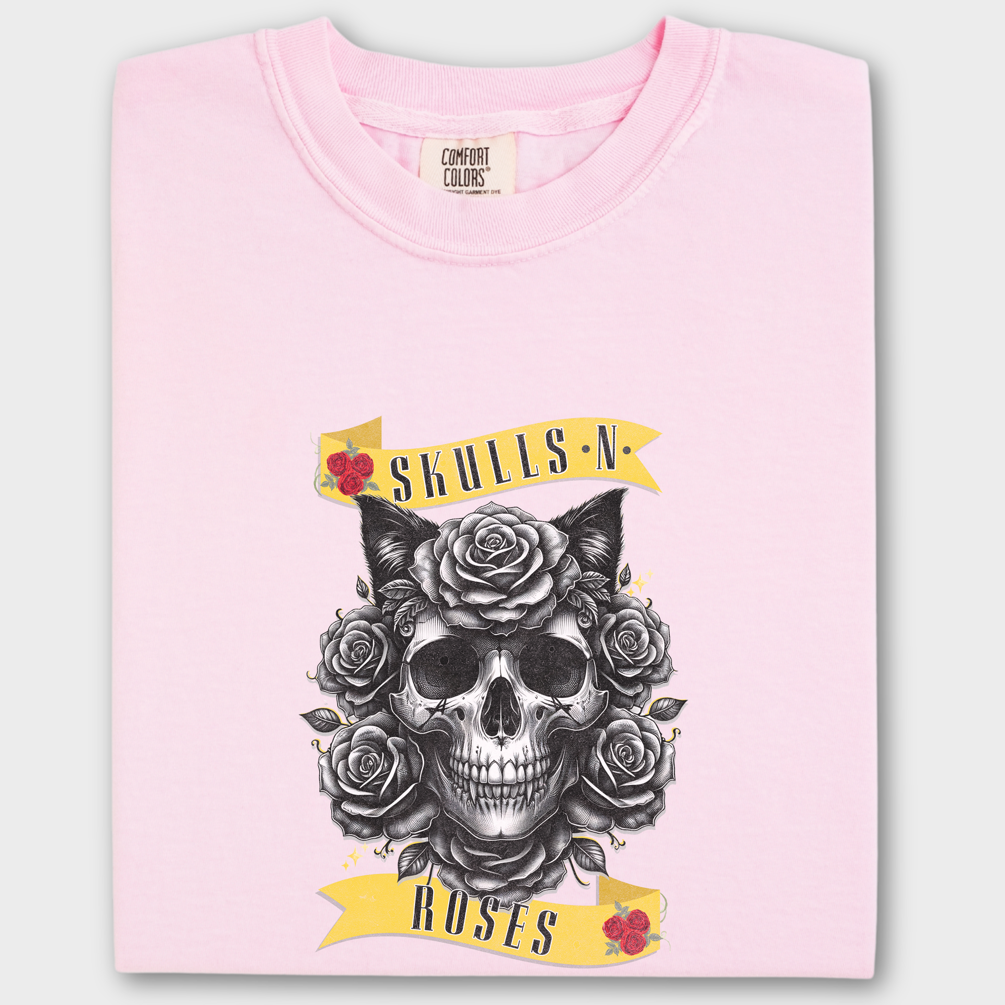 Floral Pet Skulls N Roses Solo Band Pet Skeleton Comfort Colors T-Shirt in Blossom