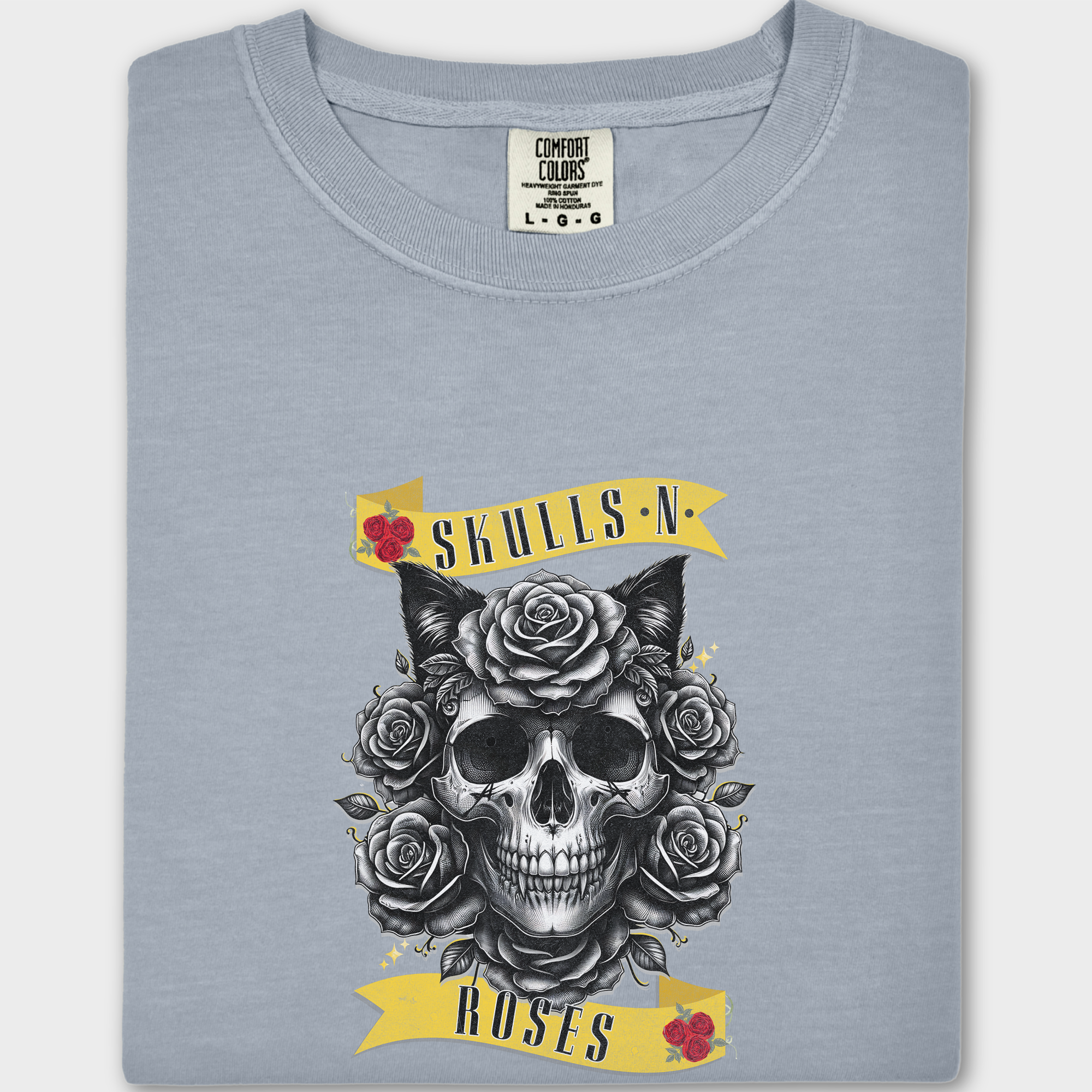 Floral Pet Skulls N Roses Solo Band Pet Skeleton Comfort Colors T-Shirt in Granite