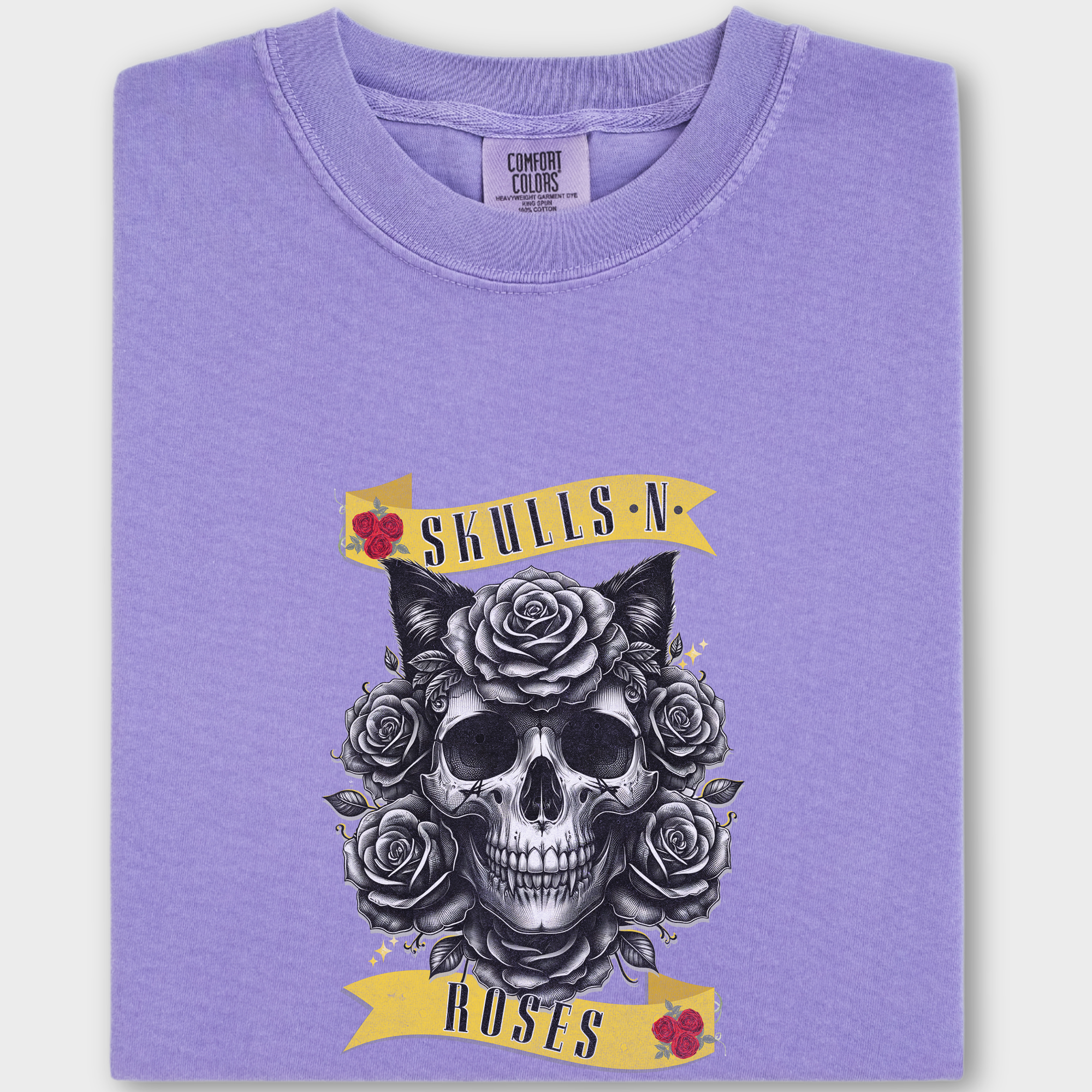 Floral Pet Skulls N Roses Solo Band Pet Skeleton Comfort Colors T-Shirt in Violet