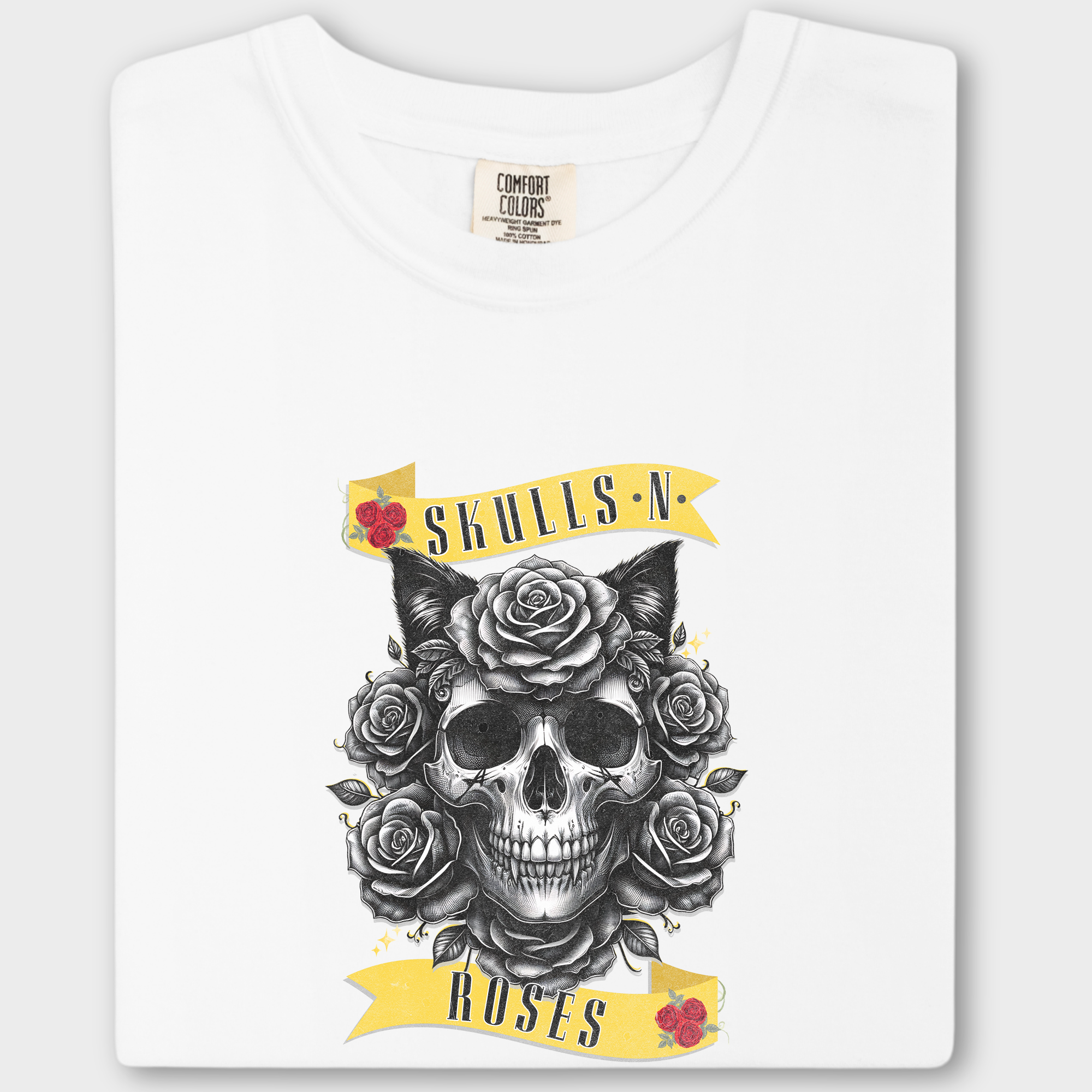 Floral Pet Skulls N Roses Solo Band Pet Skeleton Comfort Colors T-Shirt in White
