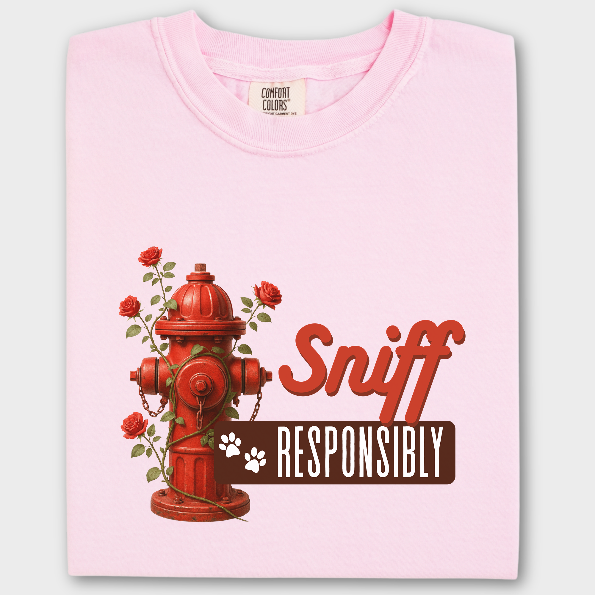 Floral Sniff Responsibly Dog Graphic Comfort Colors T-Shirt in Blossom-T-Shirt-Fetch N Found
