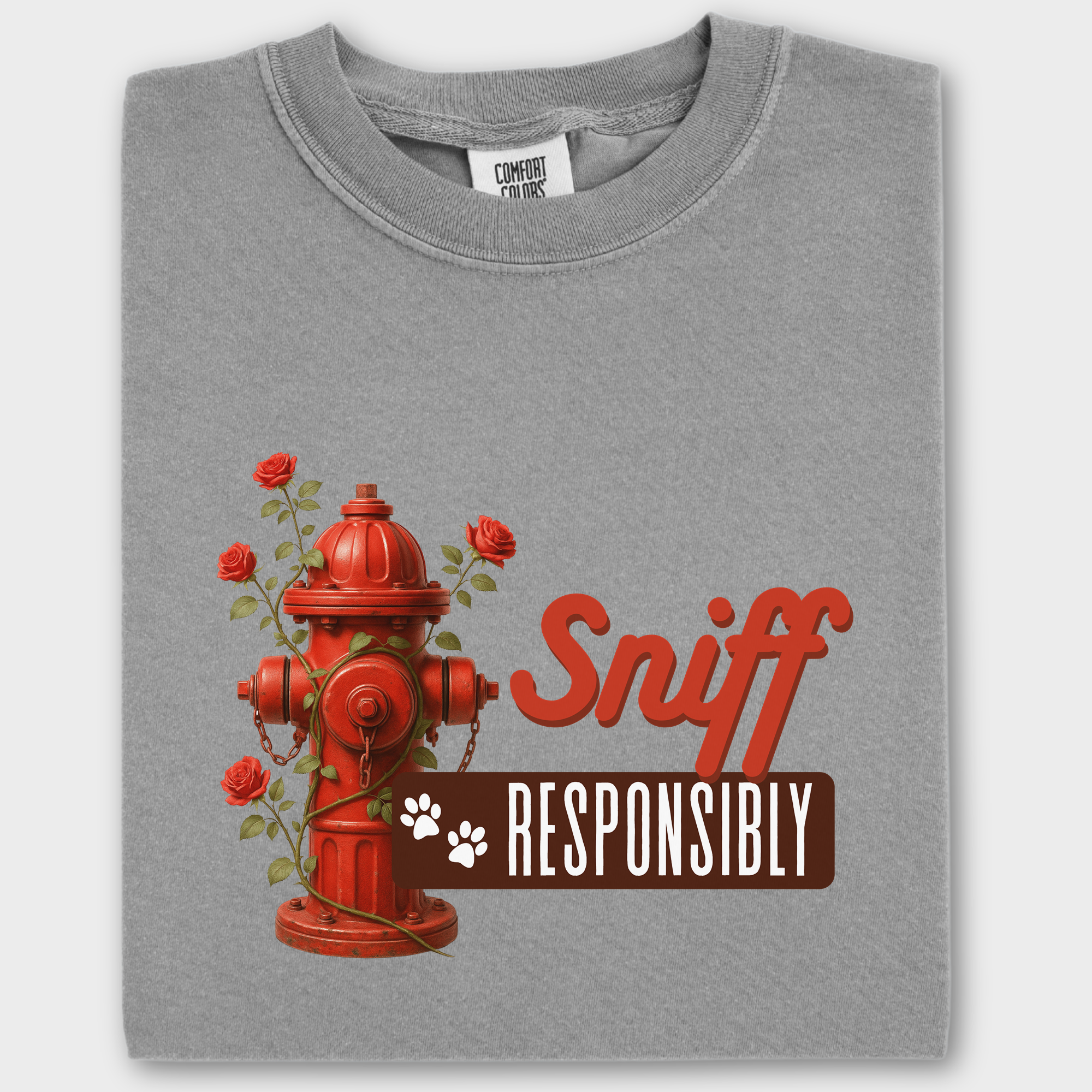 Floral Sniff Responsibly Dog Graphic Comfort Colors T-Shirt in Gray-T-Shirt-Fetch N Found