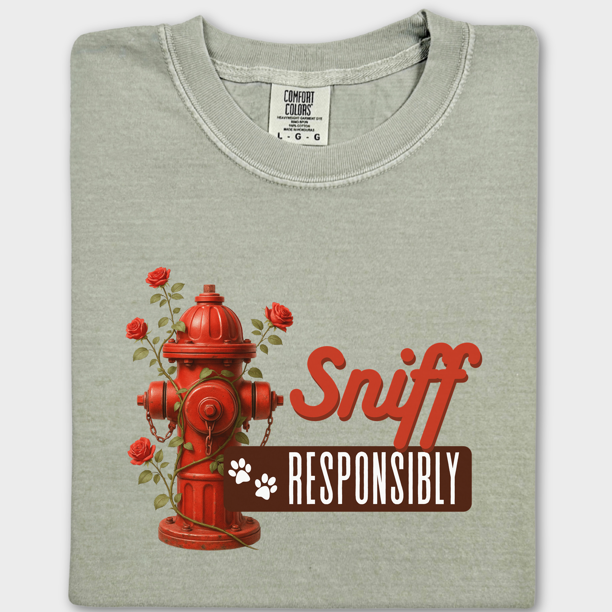Floral Sniff Responsibly Dog Graphic Comfort Colors T-Shirt in Khaki-T-Shirt-Fetch N Found