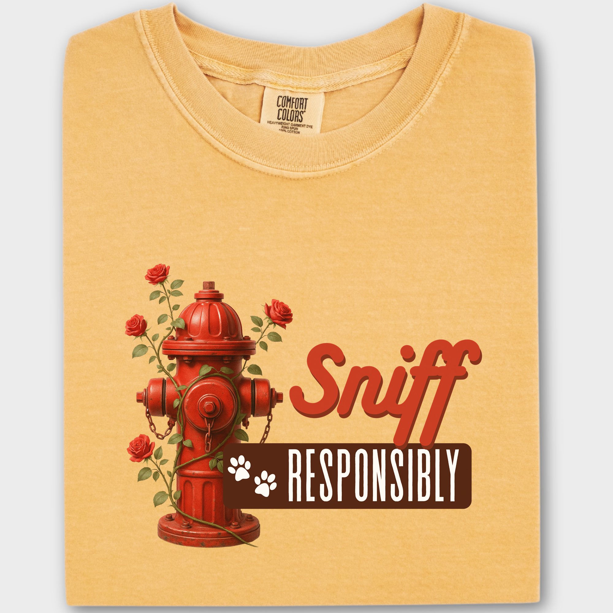 Floral Sniff Responsibly Dog Graphic Comfort Colors T-Shirt in Mustard-T-Shirt-Fetch N Found