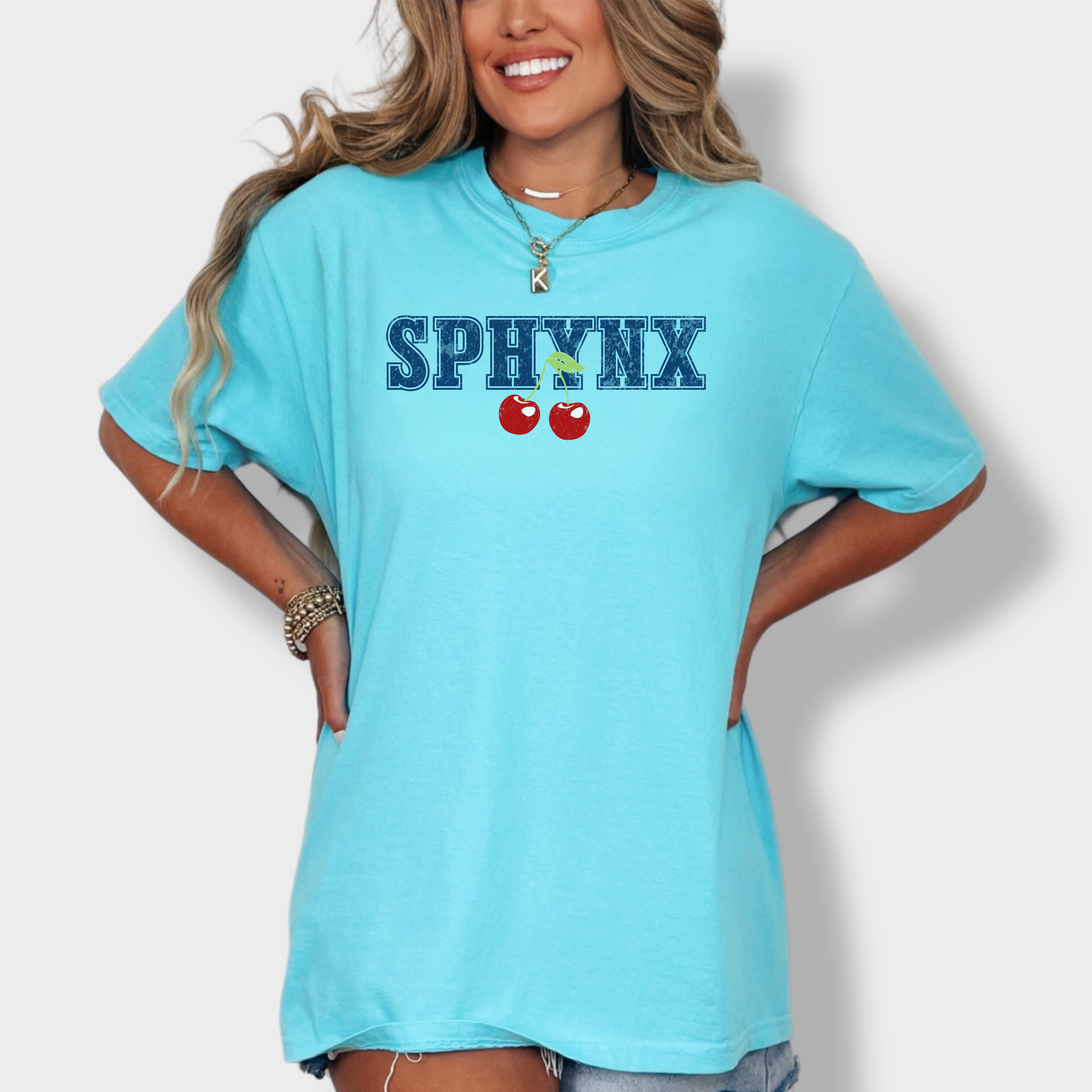 Western Sphynx Cherry Cat Cherry Comfort Colors T-Shirt in Lagoon Blue-Fetch N Found