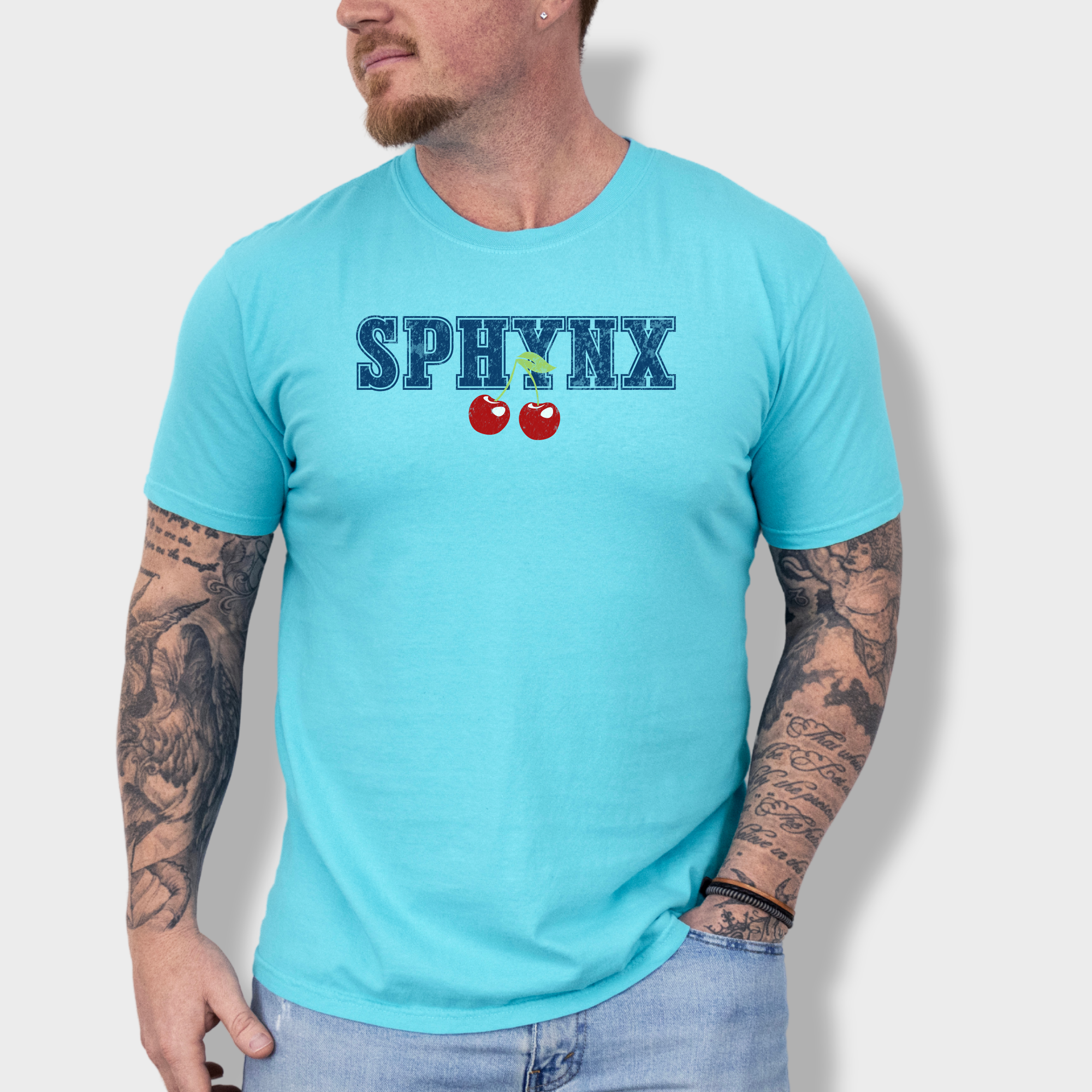 Western Sphynx Cherry Cat Cherry Comfort Colors T-Shirt in Lagoon Blue-Fetch N Found