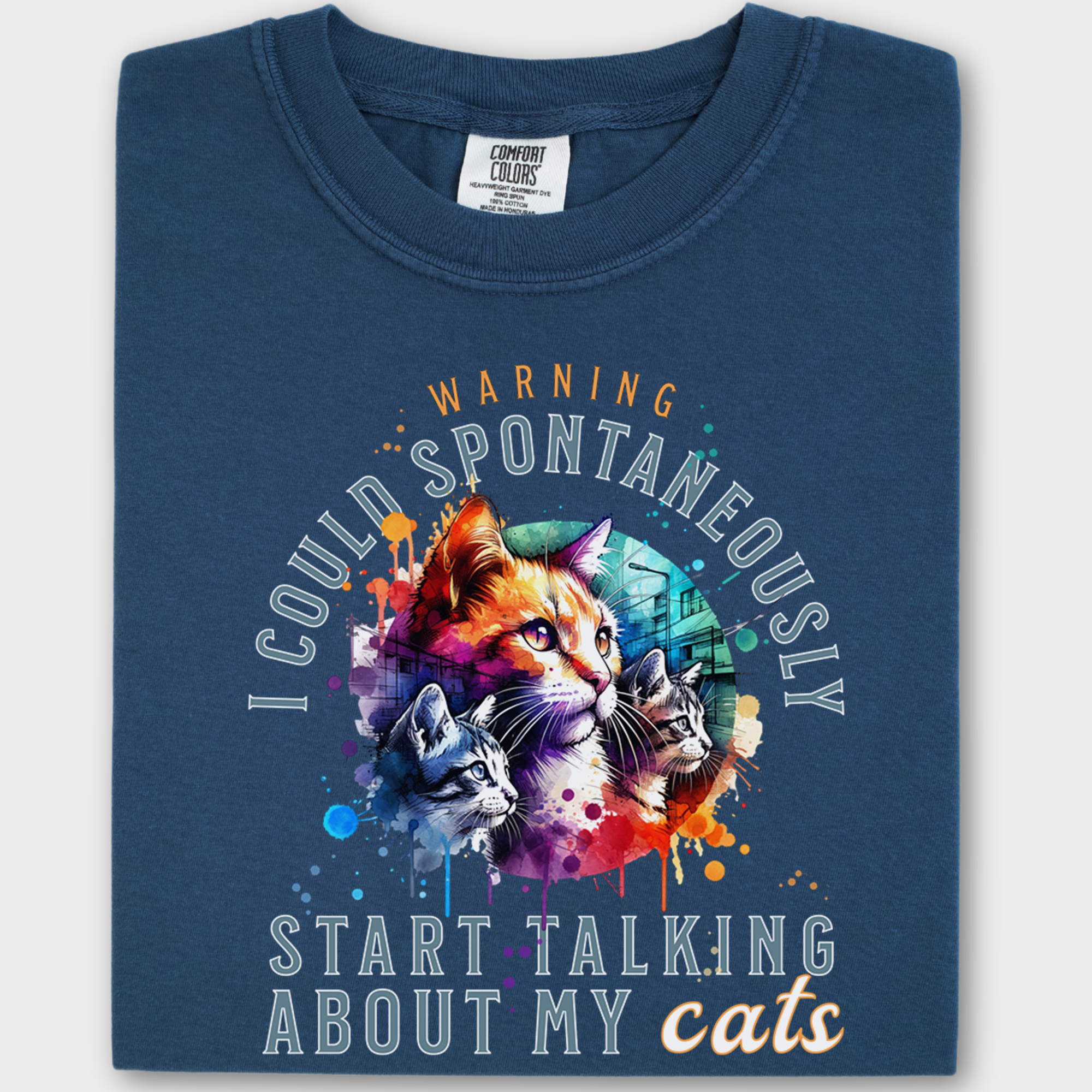Retro Funny Cat Graphic T-Shirt Spontaneously Talking About My Cat in Midnight-Fetch N Found