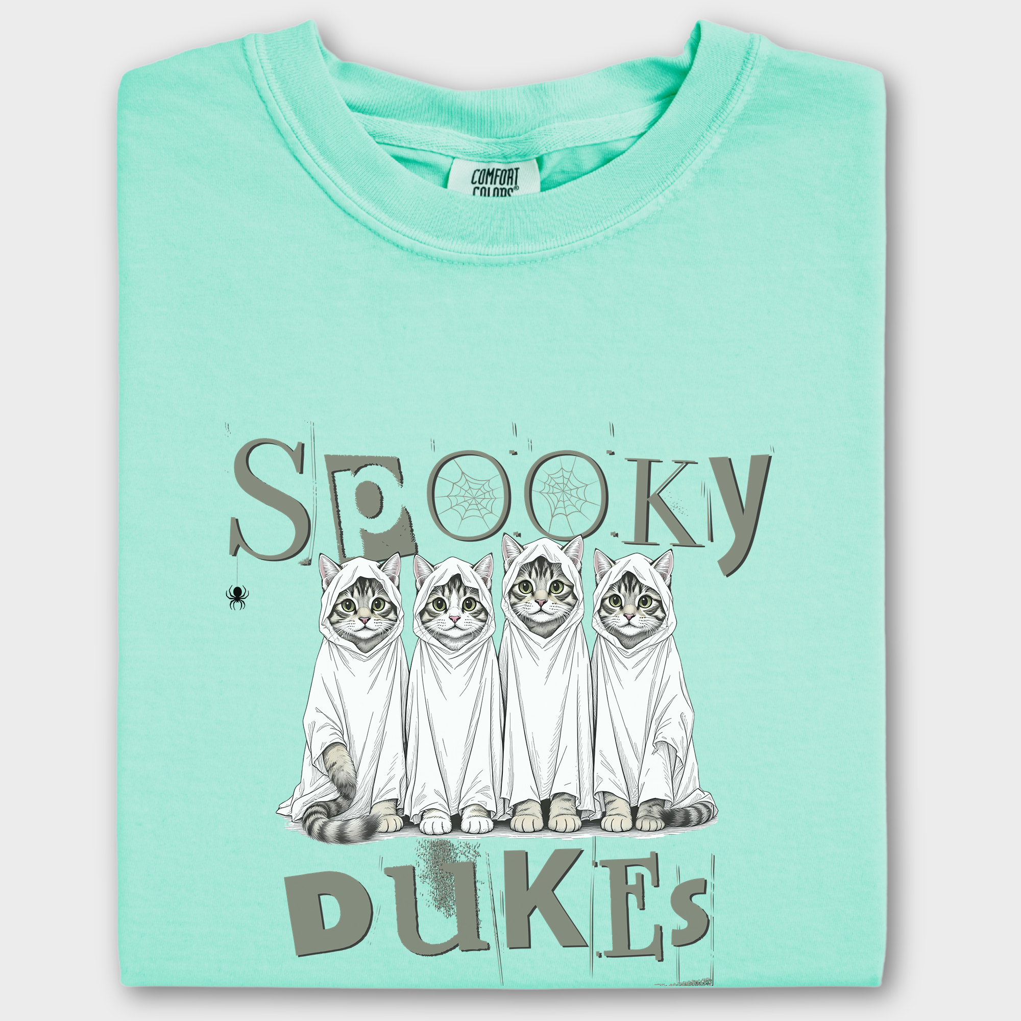 Vintage Spooky Dukes Trick-or-Treaters Cat Graphic Comfort Colors T-Shirt in Island Reef-T-Shirt-Island Reef-Fetch N Found
