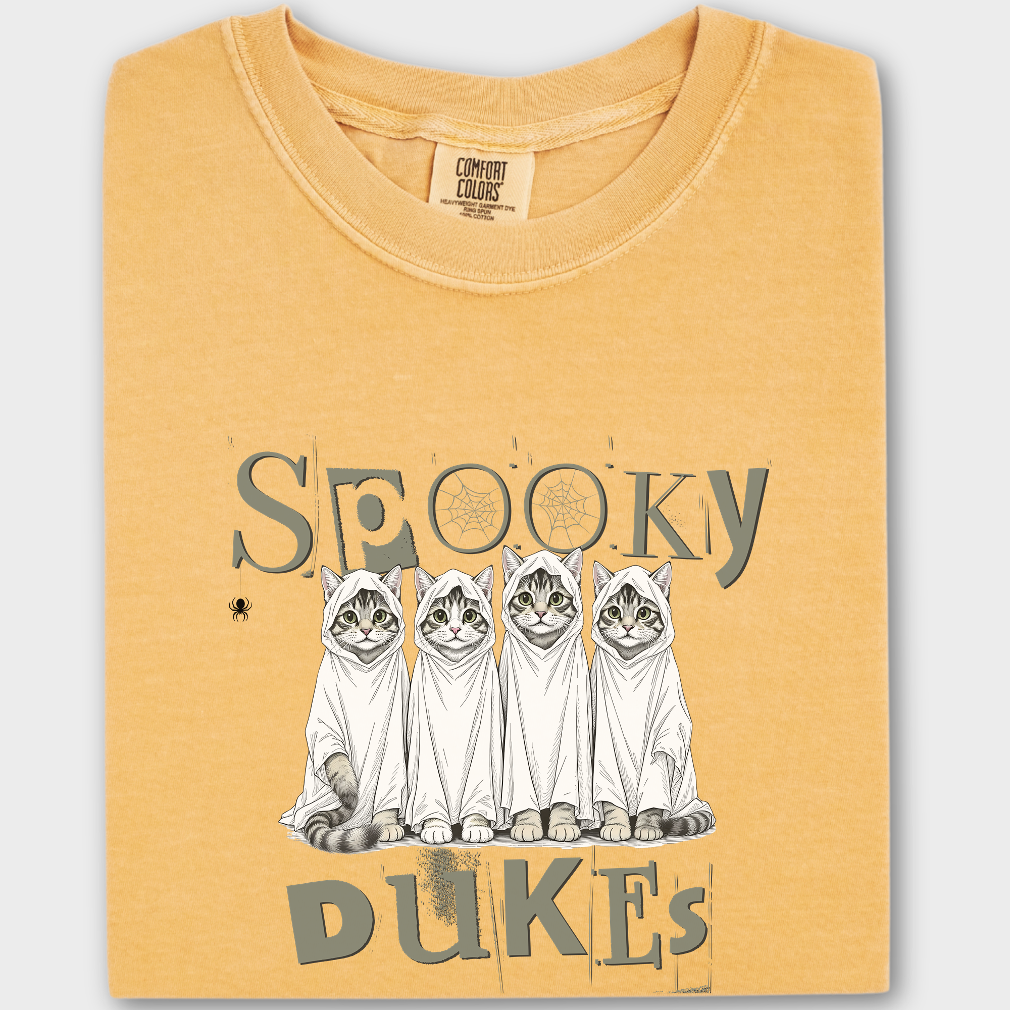 Vintage Spooky Dukes Trick-or-Treaters Cat Graphic Comfort Colors T-Shirt in Mustard-T-Shirt-Mustard-Fetch N Found
