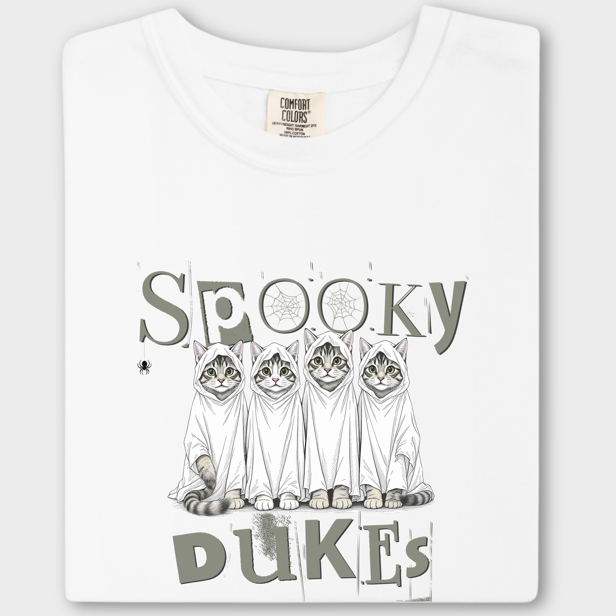 Vintage Spooky Dukes Trick-or-Treaters Cat Graphic Comfort Colors T-Shirt in White-T-Shirt-White-Fetch N Found