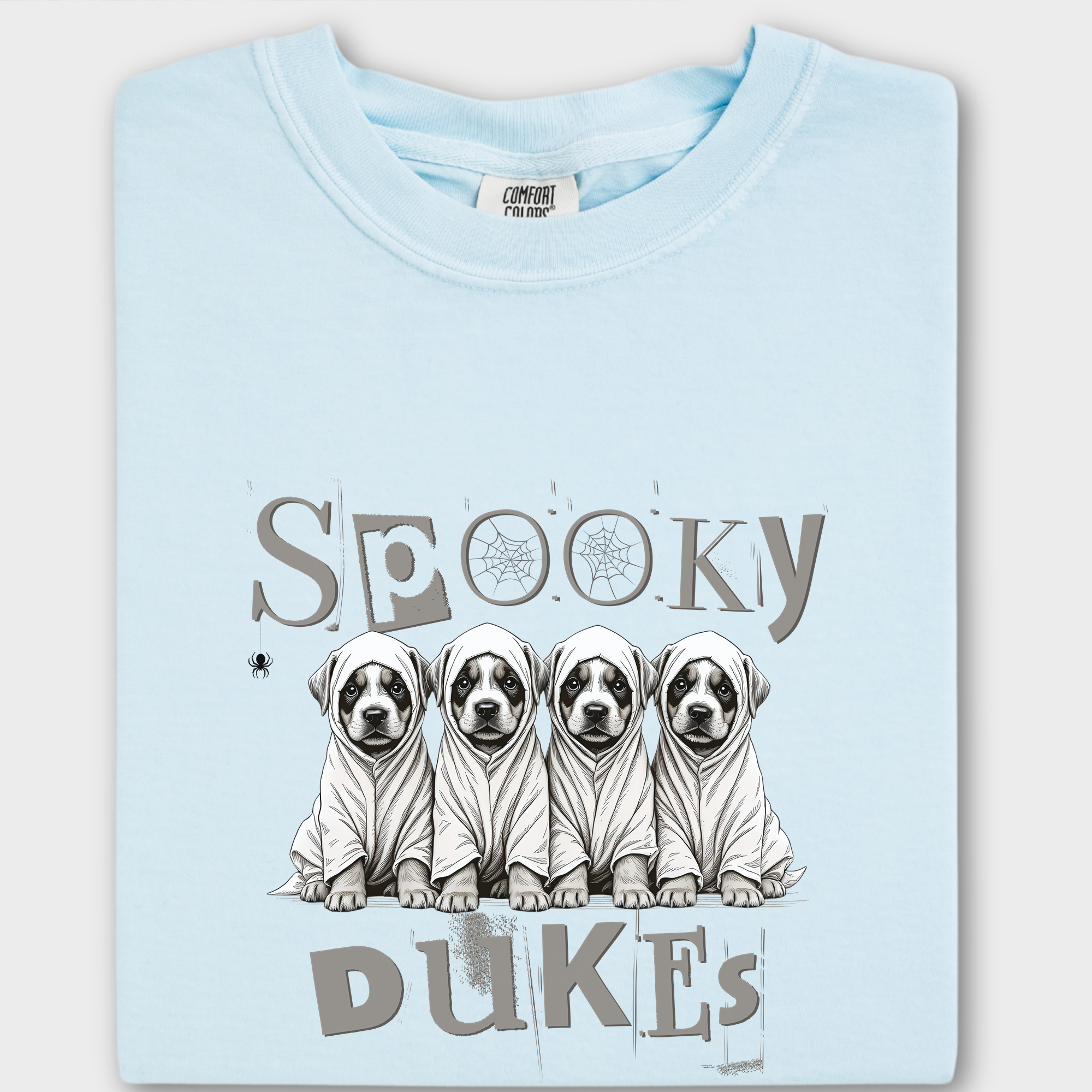 Vintage Spooky Dukes Trick-or-Treaters Dog Graphic Comfort Colors T-Shirt in Chambray-T-Shirt-Chambray-Fetch N Found