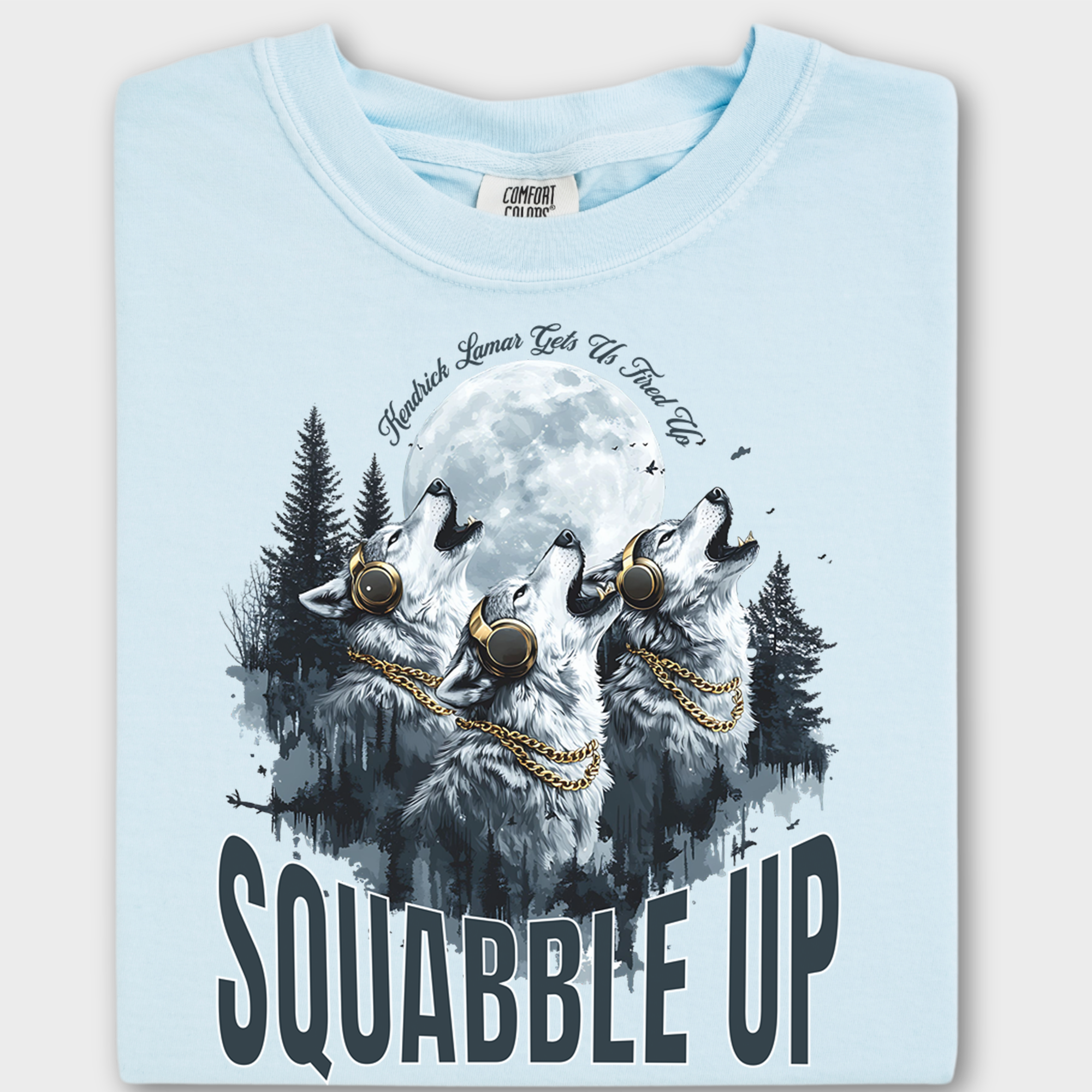 Retro Custom Squabble Up Dog Graphic T-Shirt in Chambray-Fetch N Found
