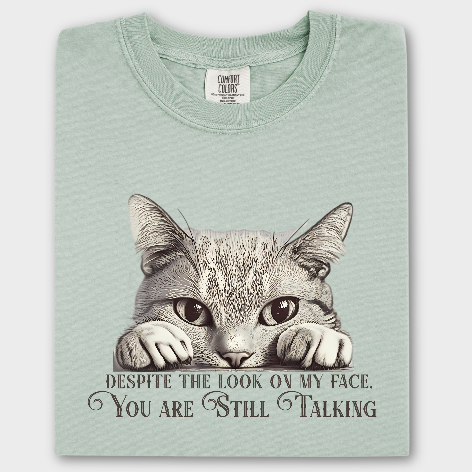 Vintage Still Talking Cat Line Art Comfort Colors T-Shirt in Bay-Fetch N Found