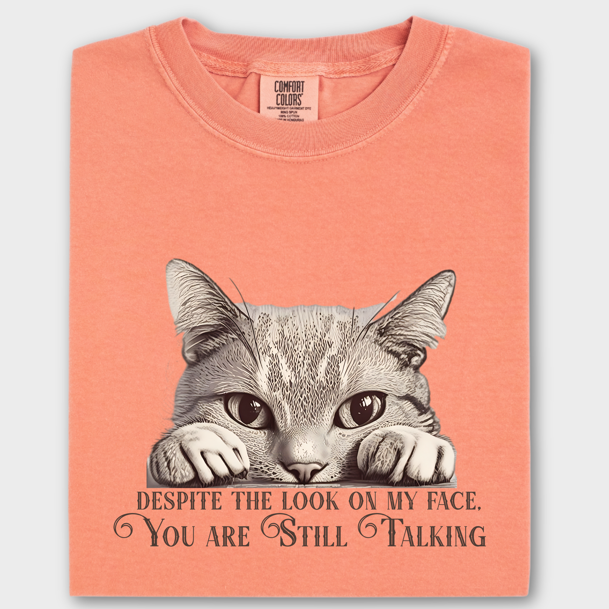 Vintage Still Talking Cat Line Art Comfort Colors T-Shirt in Terracotta-Fetch N Found