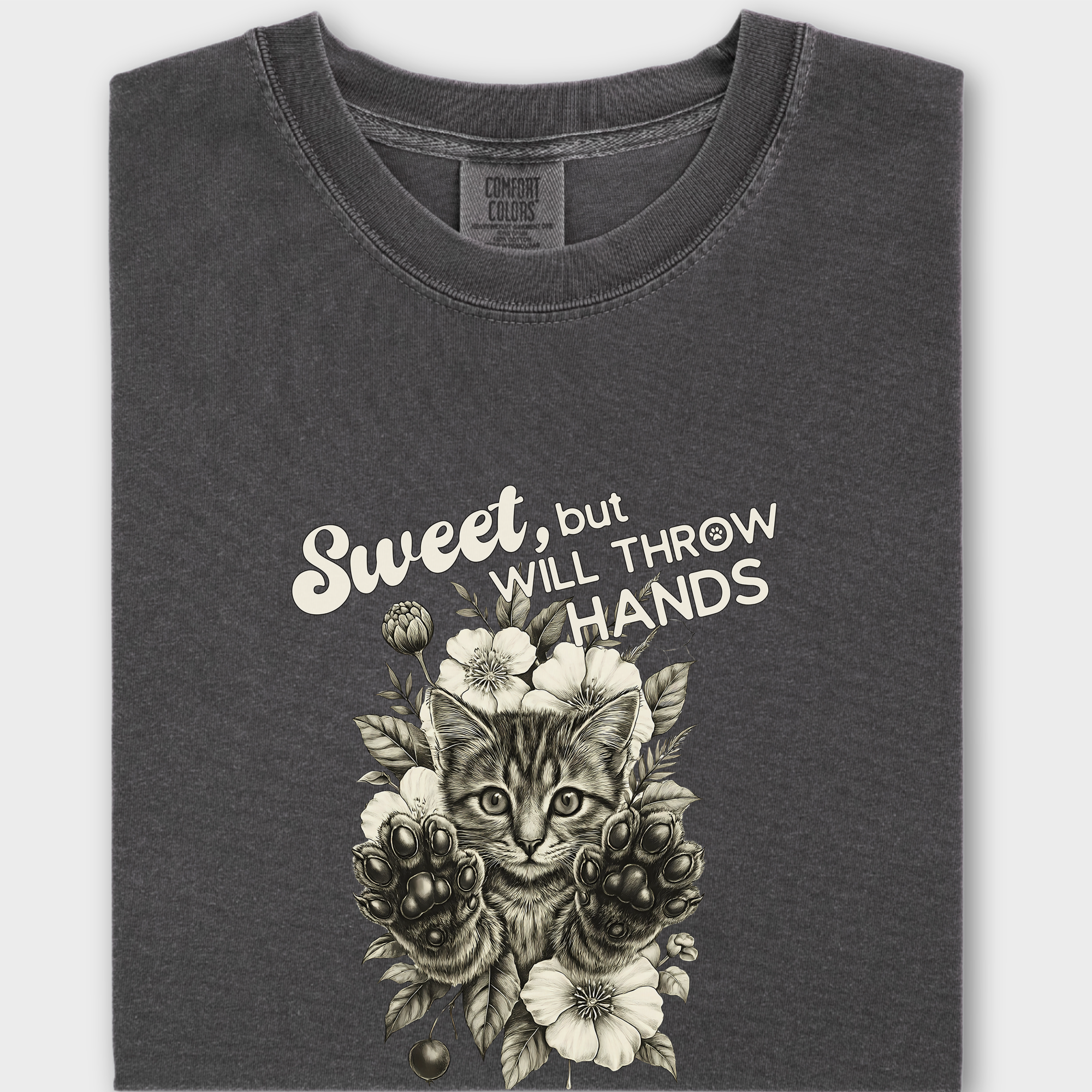 Western Sweet But Will Throw Hands Dog Line Art Comfort Colors T-Shirt in Pepper-T-Shirt-Pepper-Fetch N Found