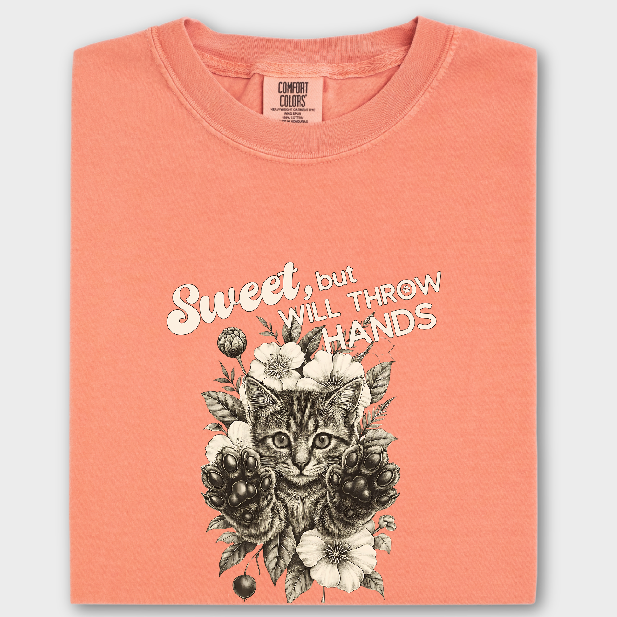 Western Sweet But Will Throw Hands Cat Line Art Comfort Colors T-Shirt in Terracotta-T-Shirt-Terracotta-Fetch N Found