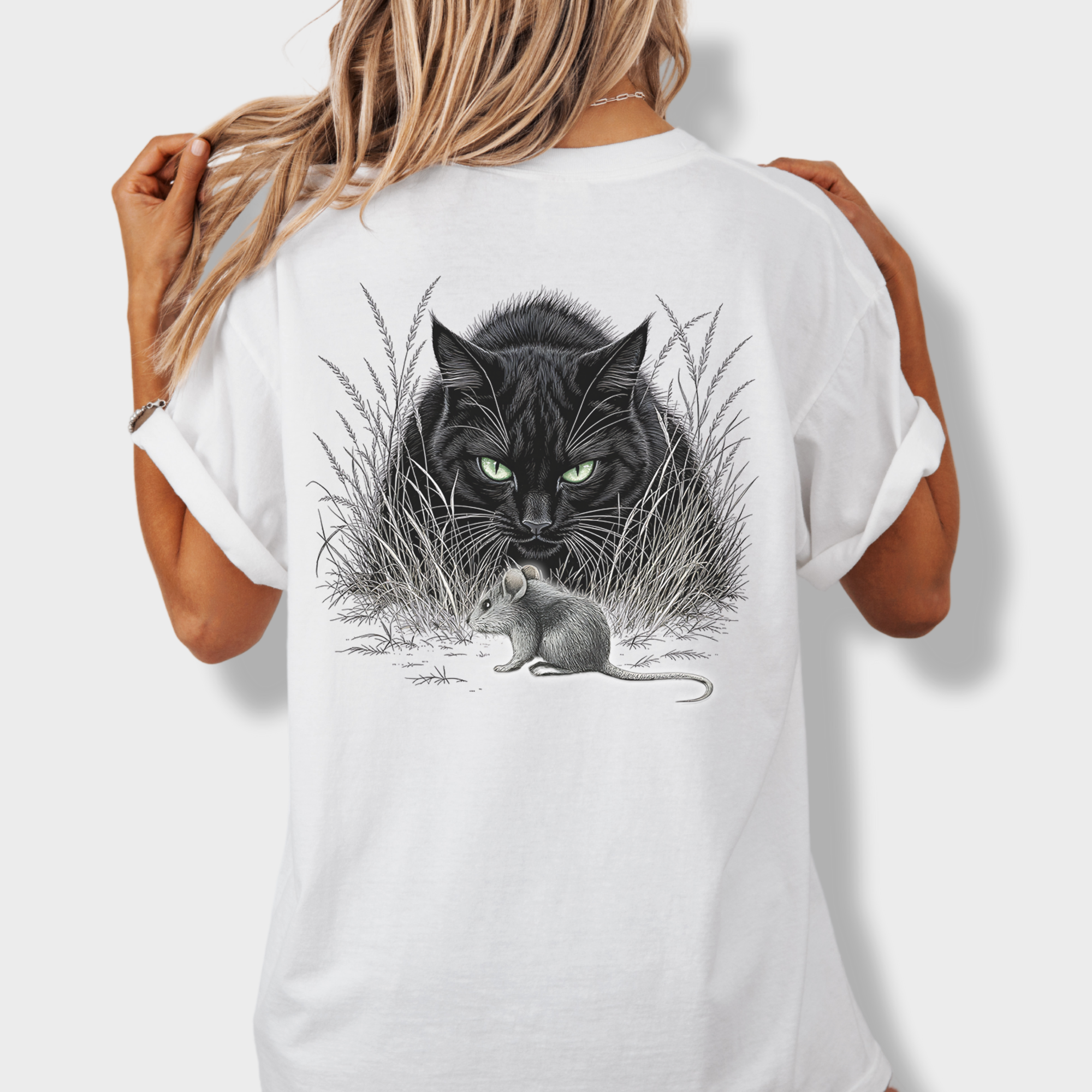 Line Art Too Long Didnt Read TLDR Cat plus Mouse Cat Graphic Comfort Colors T-Shirt in White-T-Shirt-White-Fetch N Found