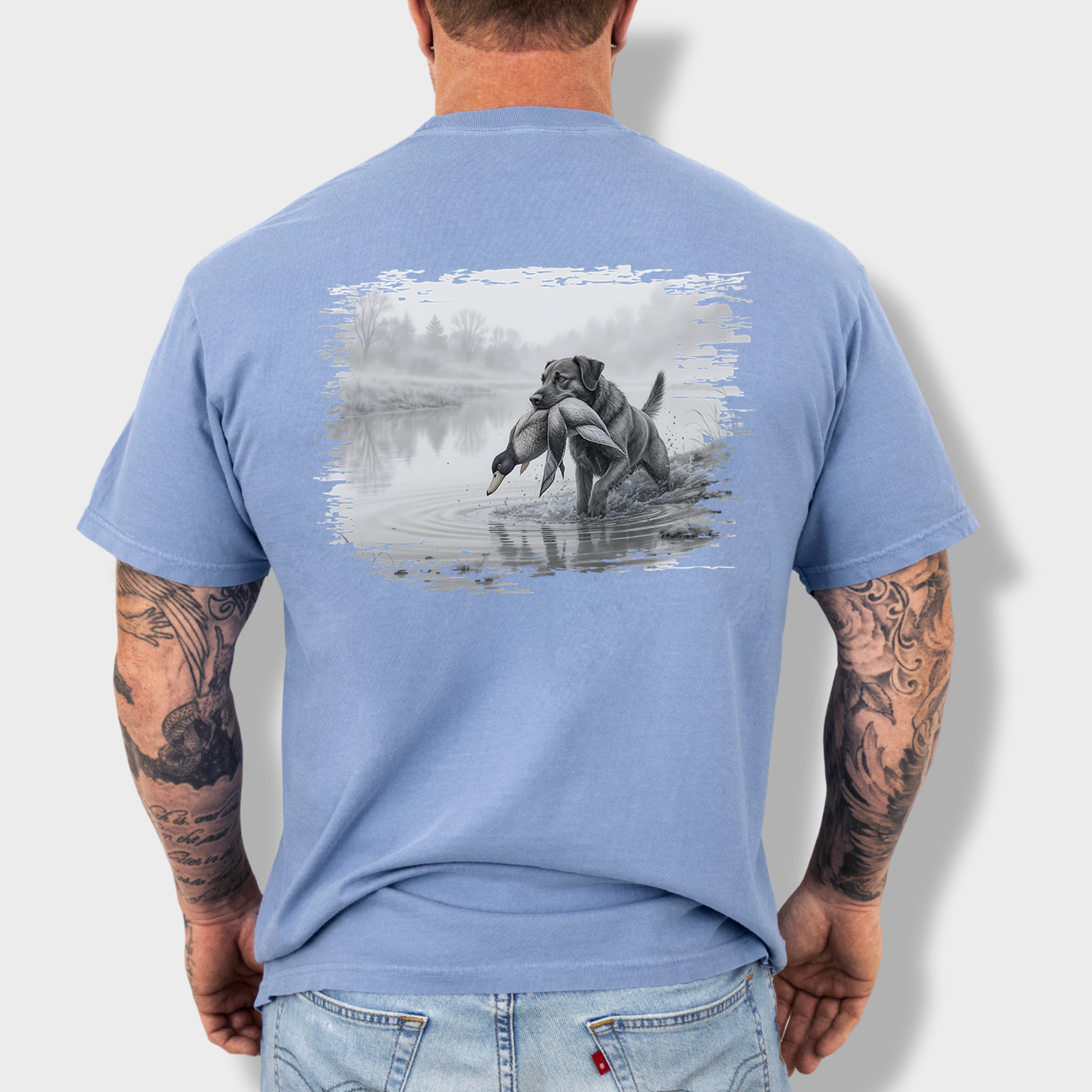 Line Art Too Long Didnt Read TLDR Dog Plus Duck Dog Graphic Comfort Colors T-Shirt in Washed Denim-T-Shirt-Washed Denim-Fetch N Found