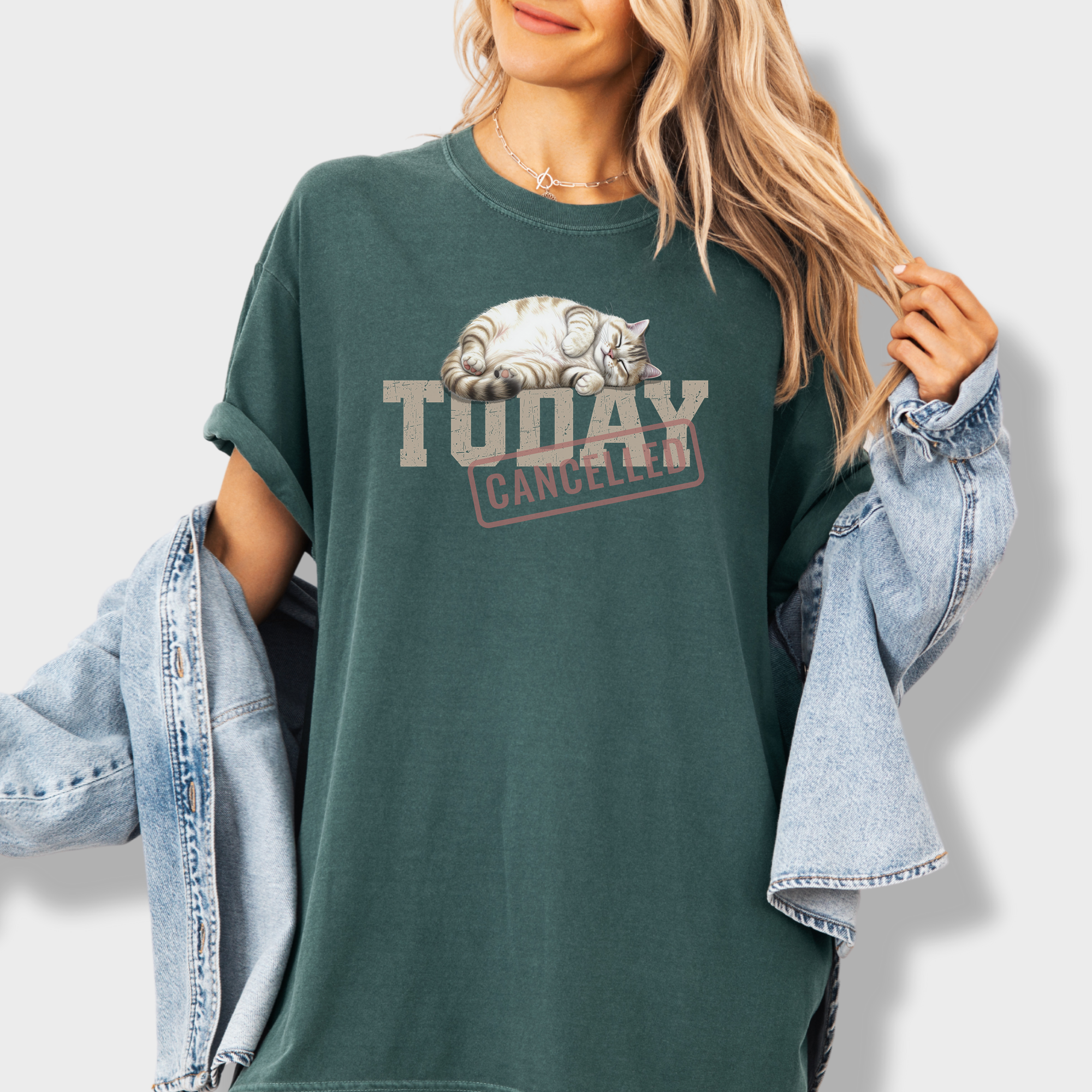 Line Art Today is Cancelled Cat Graphic Comfort Colors T-Shirt in Blue Spruce-T-Shirt-Blue Spruce-Fetch N Found