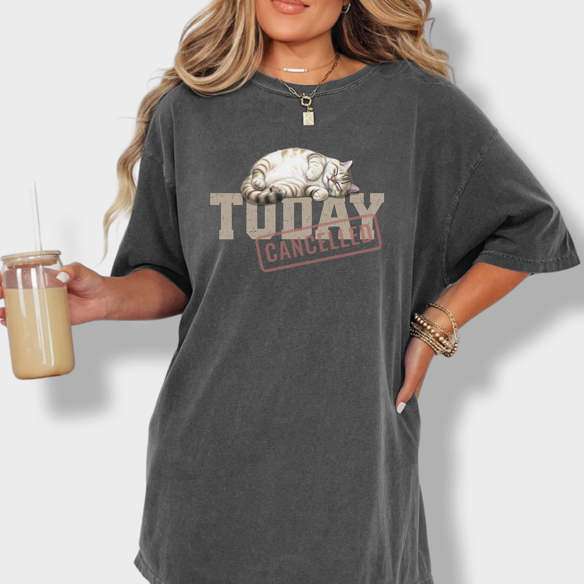 Line Art Today is Cancelled Cat Graphic Comfort Colors T-Shirt in Pepper-T-Shirt-Pepper-Fetch N Found