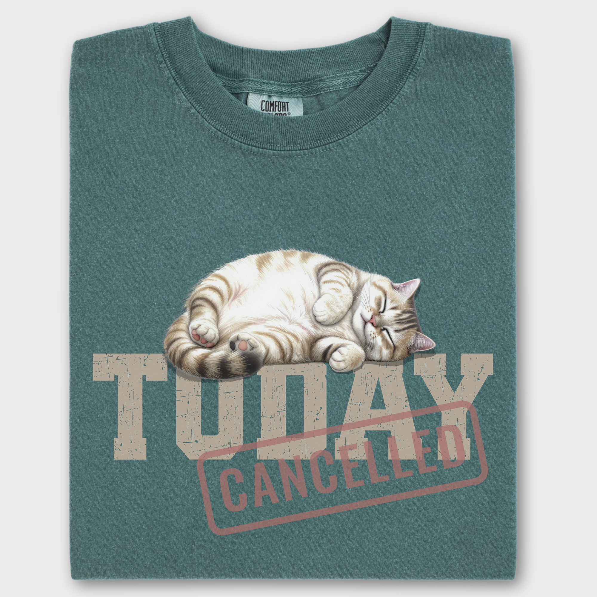 Line Art Today is Cancelled Cat Graphic Comfort Colors T-Shirt in Blue Spruce-T-Shirt-Blue Spruce-Fetch N Found