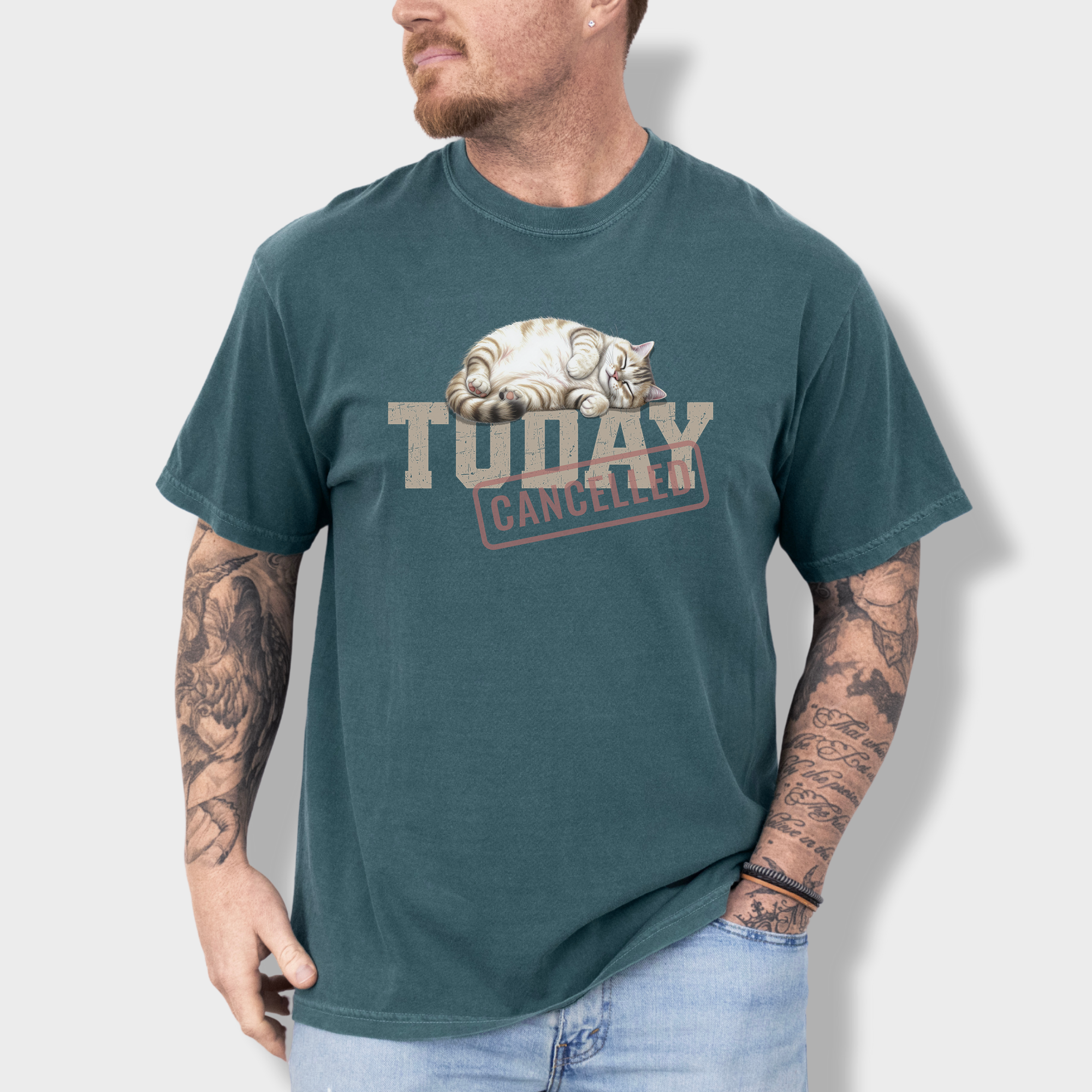 Line Art Today is Cancelled Cat Graphic Comfort Colors T-Shirt in Blue Spruce-T-Shirt-Blue Spruce-Fetch N Found