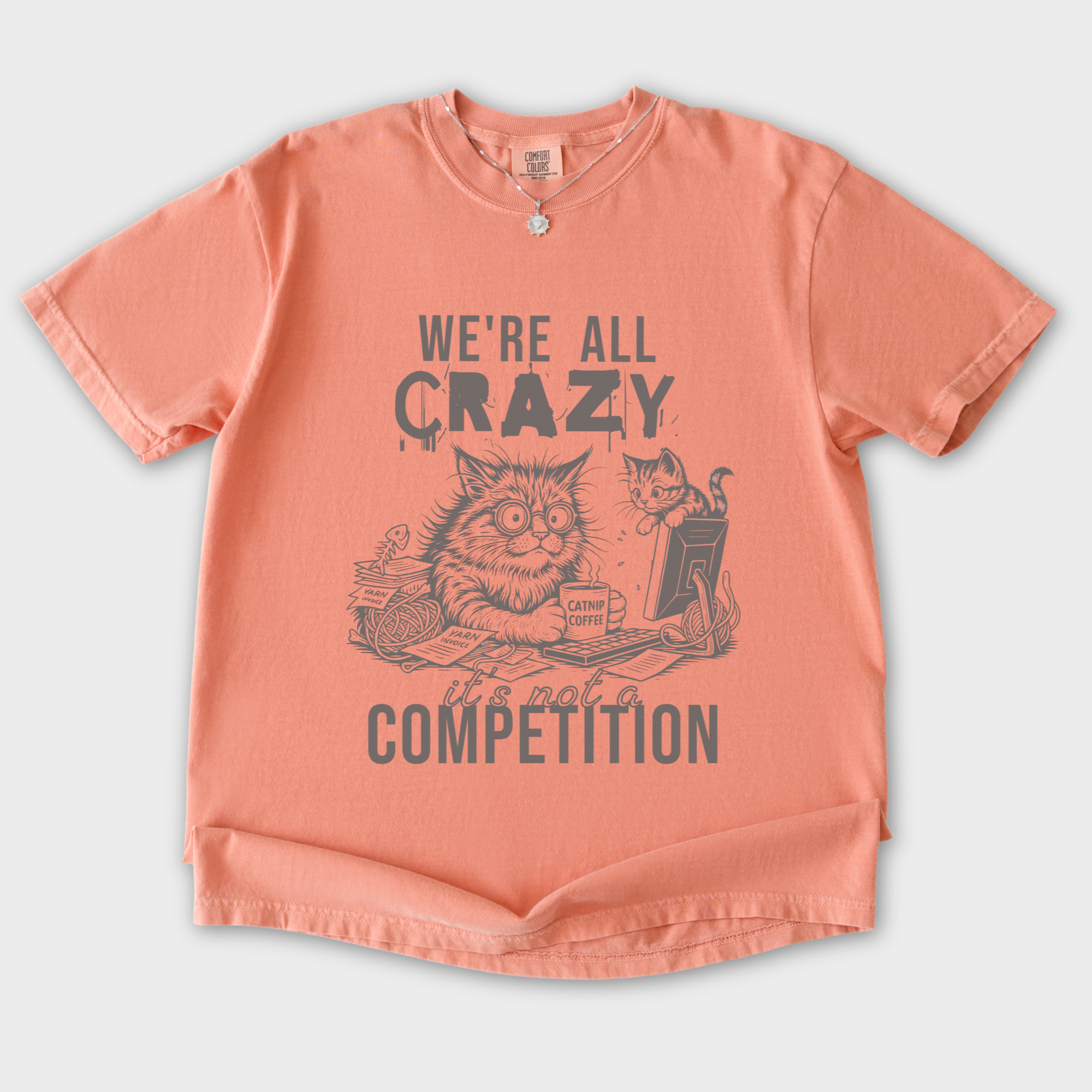Line Art Were All Crazy Its Not a Competition Cat Graphic Comfort Colors T-Shirt in Terracotta-T-Shirt-Terracotta-S-Fetch N Found