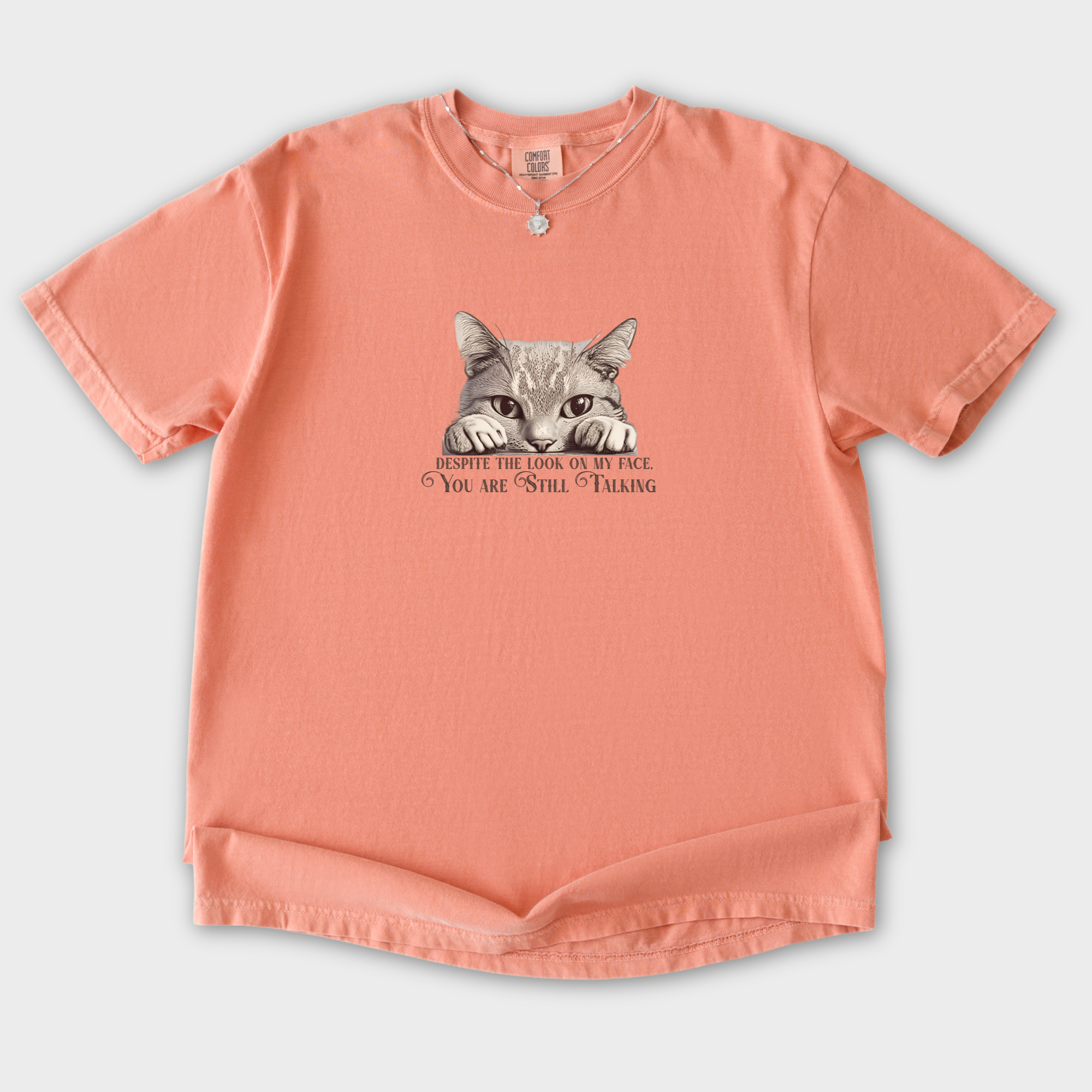 Vintage Still Talking Cat Line Art Comfort Colors T-Shirt in Terracotta
