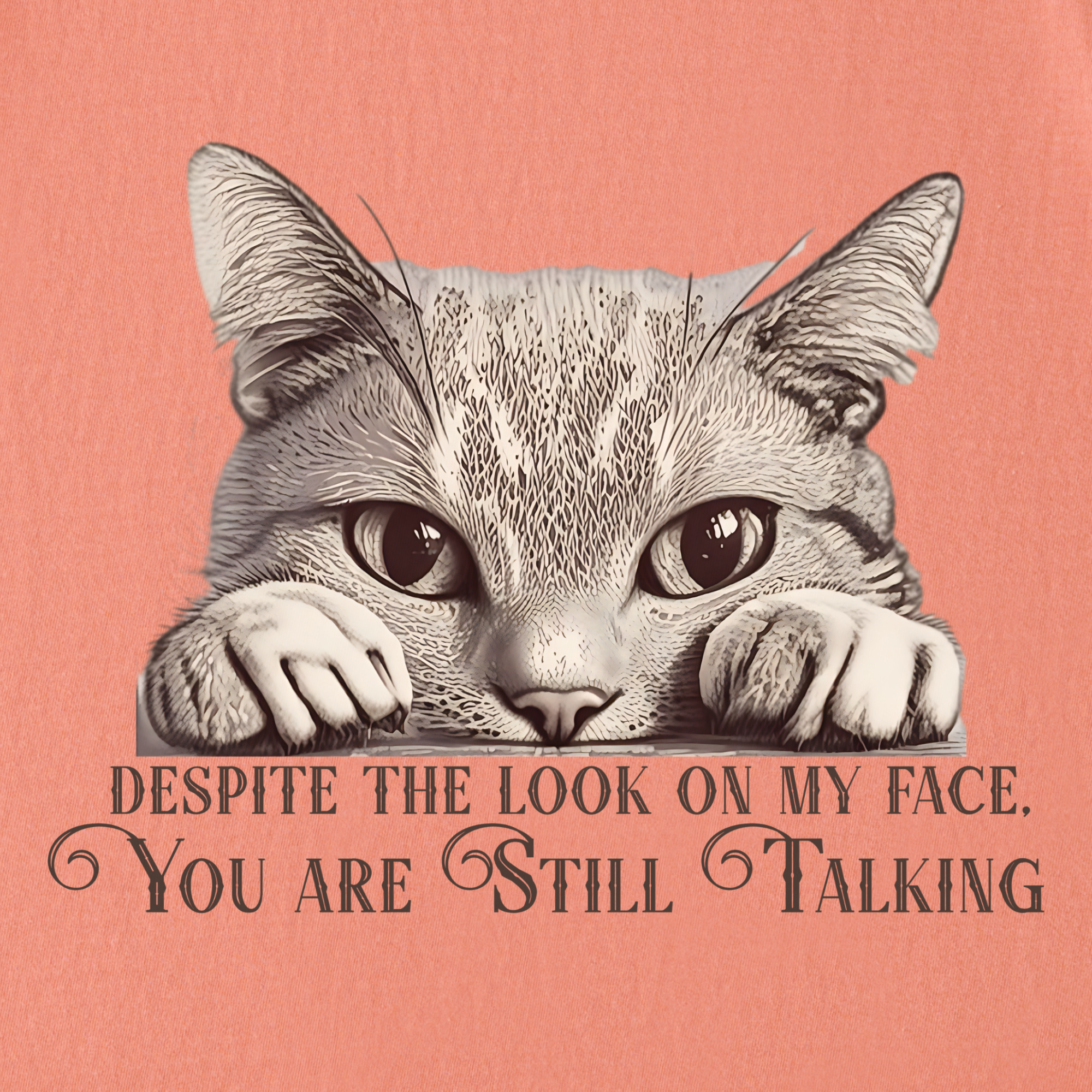 Vintage Still Talking Cat Line Art Comfort Colors T-Shirt in Terracotta