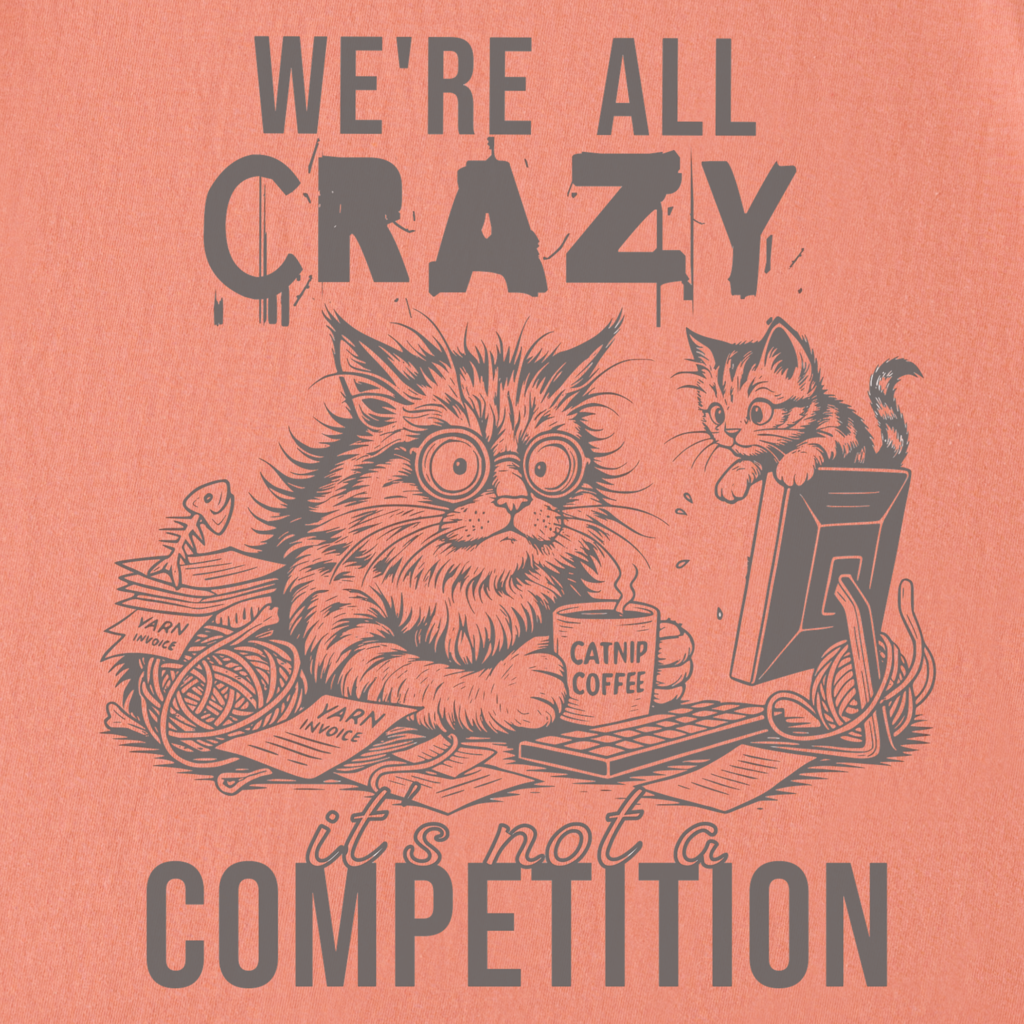 Line Art Were All Crazy Its Not a Competition Cat Graphic Comfort Colors T-Shirt in Terracotta-T-Shirt-Fetch N Found