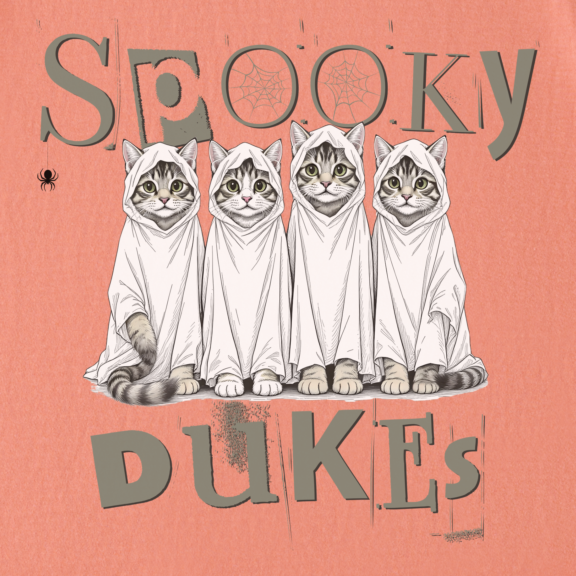 Vintage Spooky Dukes Trick-or-Treaters Cat Graphic Comfort Colors T-Shirt in Terracotta-T-Shirt-Fetch N Found