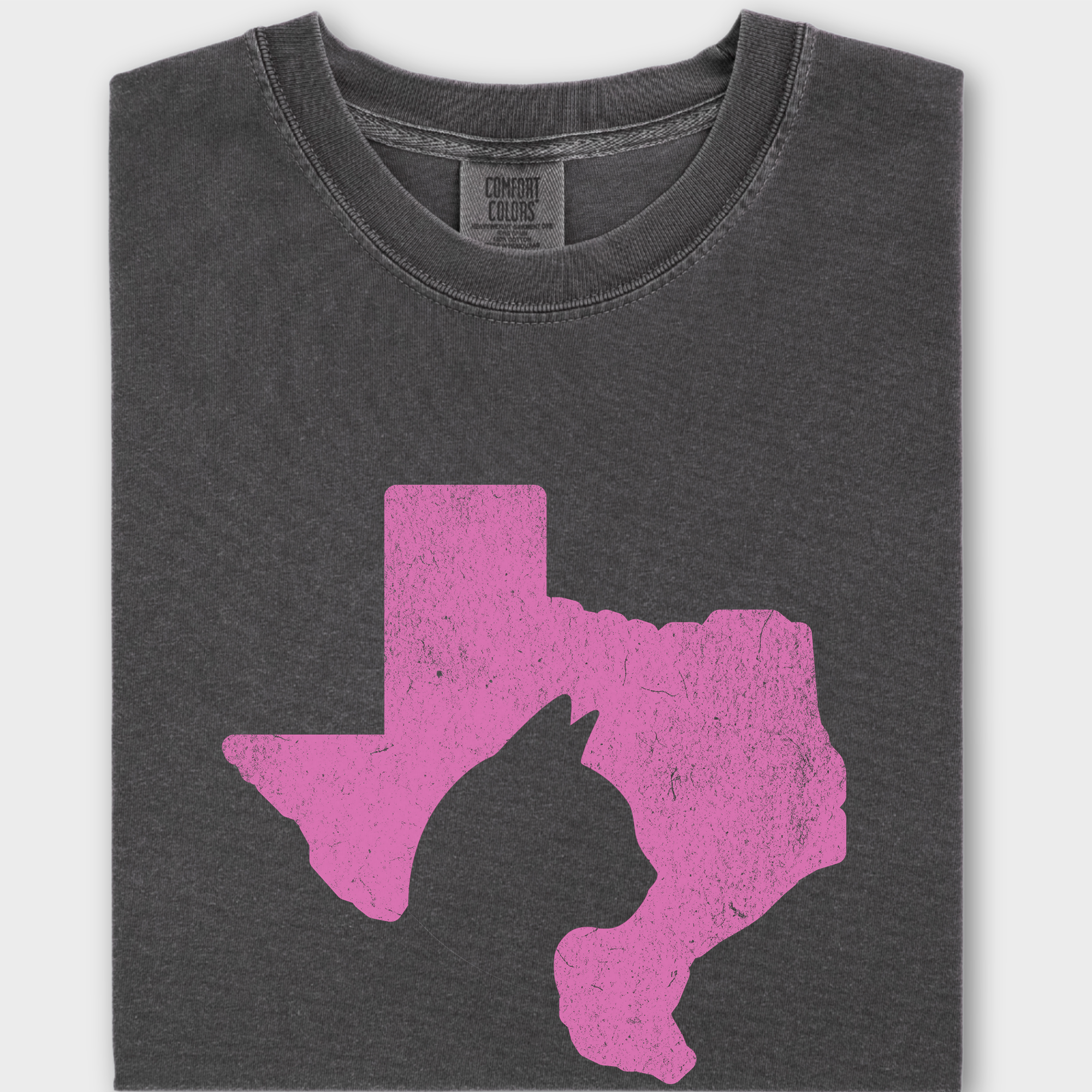 Minimalist Texas State Cat Lover Cat Graphic Comfort Colors T-Shirt in Pepper-T-Shirt-Pepper-Fetch N Found