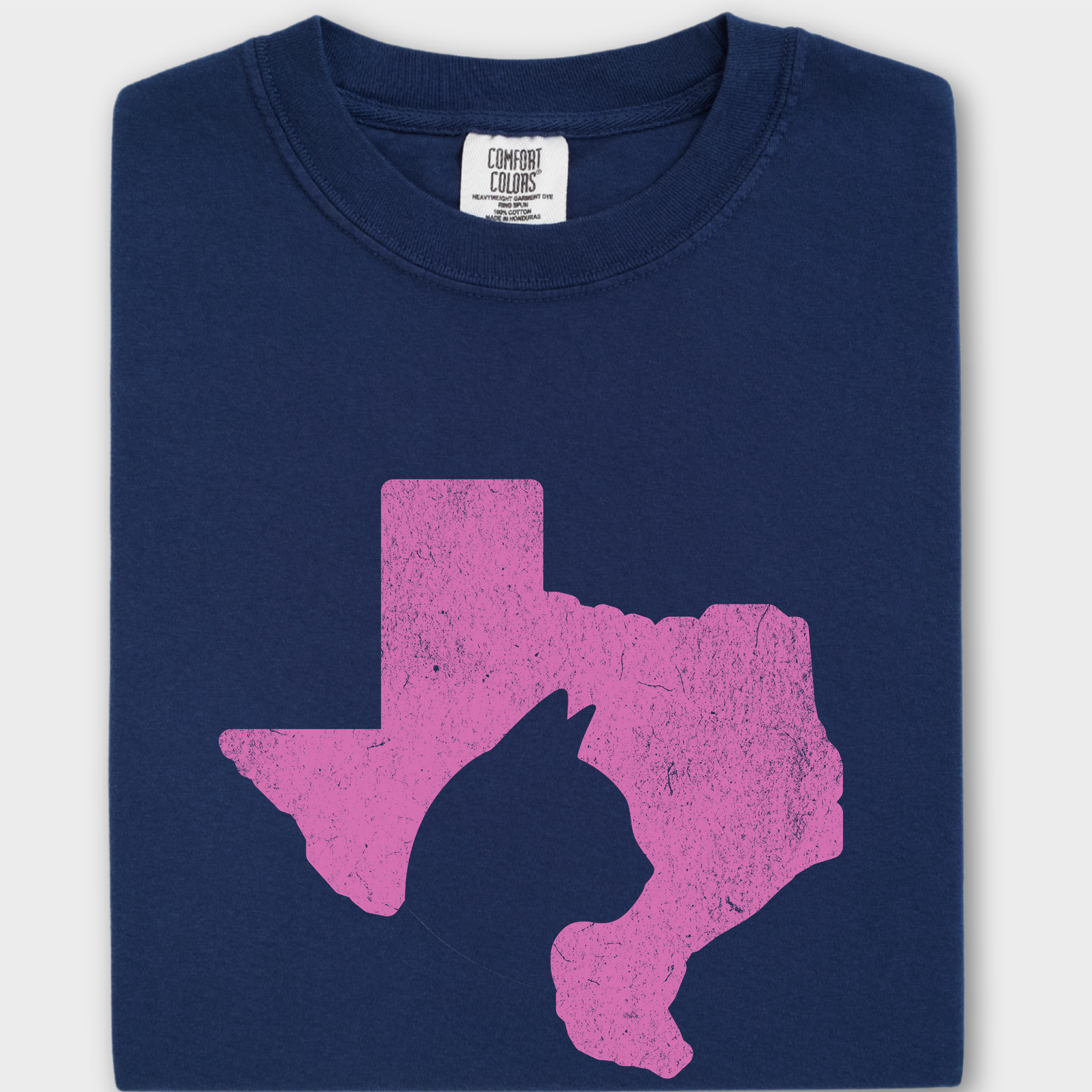 Minimalist Texas State Cat Lover Cat Graphic Comfort Colors T-Shirt in True Navy-T-Shirt-True Navy-Fetch N Found