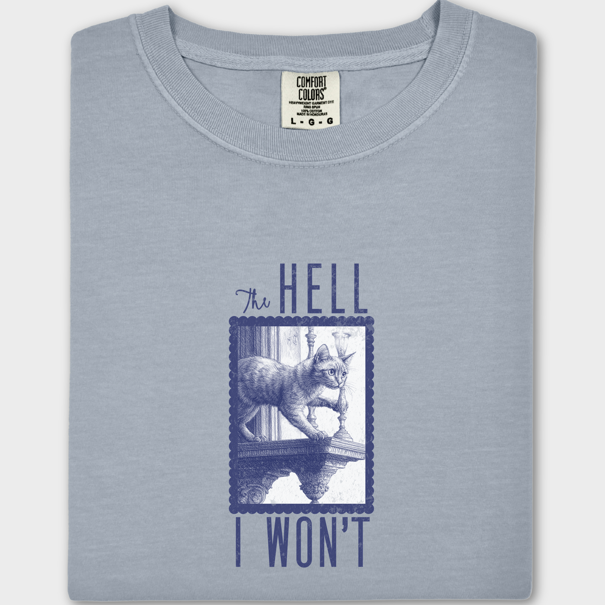 Western The Hell I Won't Cat Edition Cat Line Art Comfort Colors T-Shirt in Granite-Fetch N Found