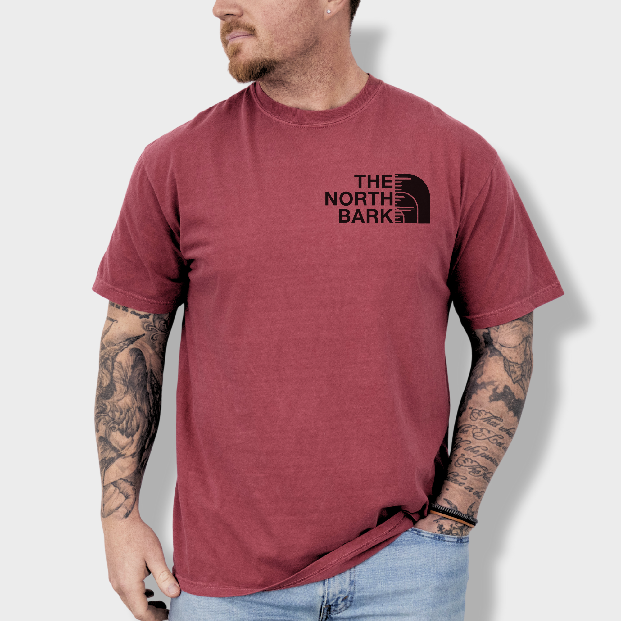 Artistic The North Bark Dog Graphic Comfort Colors T-Shirt in Crimson-Fetch N Found