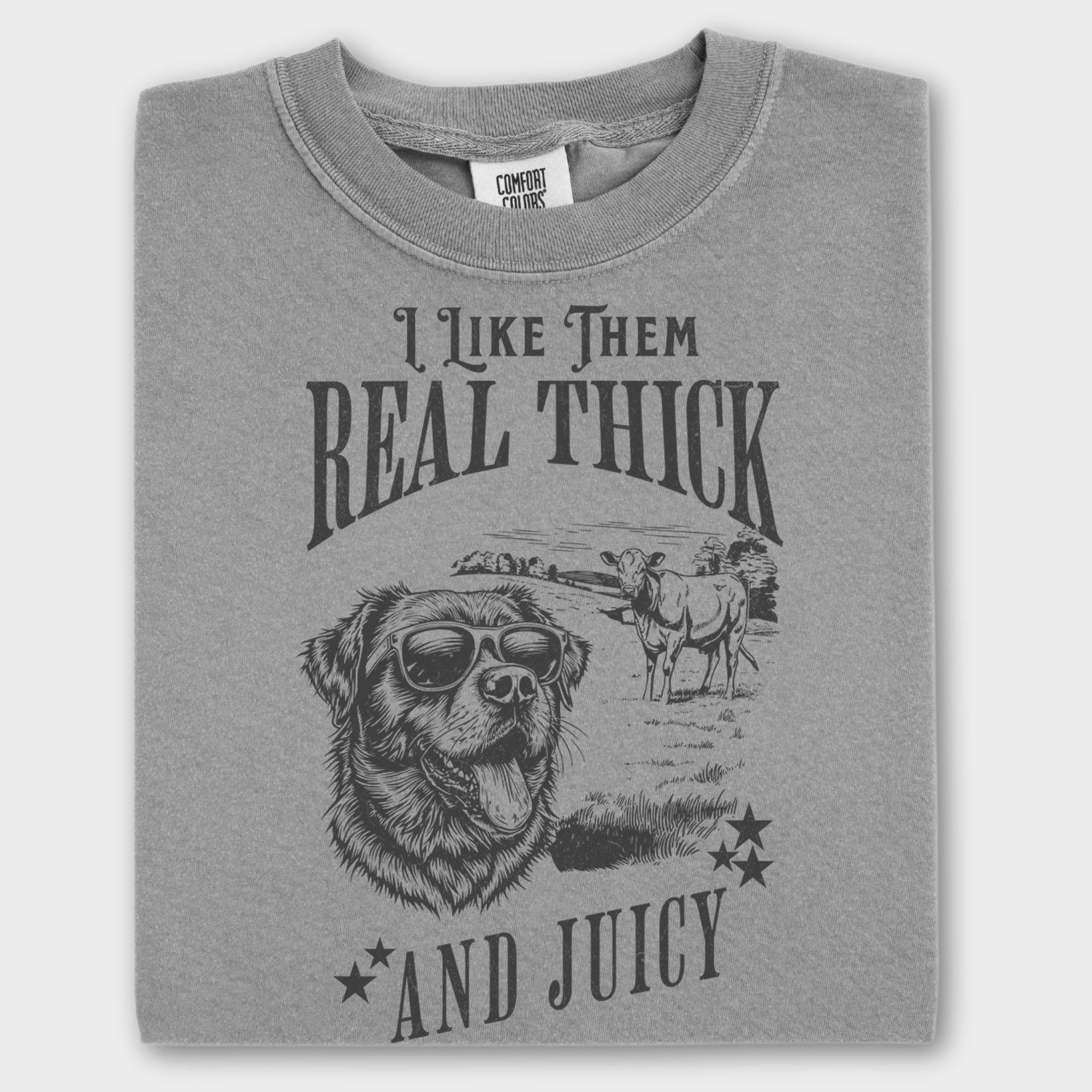 Retro Funny Dog Real Thick and Juicy Line Art T-Shirt in Gray-Fetch N Found