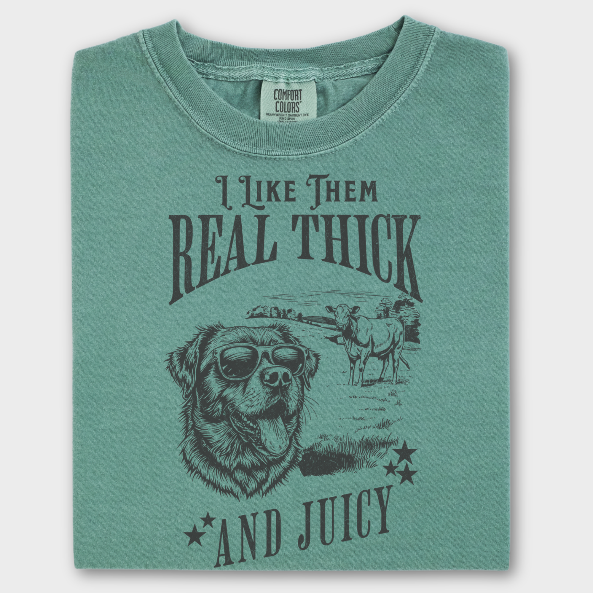 Retro Funny Dog Real Thick and Juicy Line Art T-Shirt in Light Green-Fetch N Found